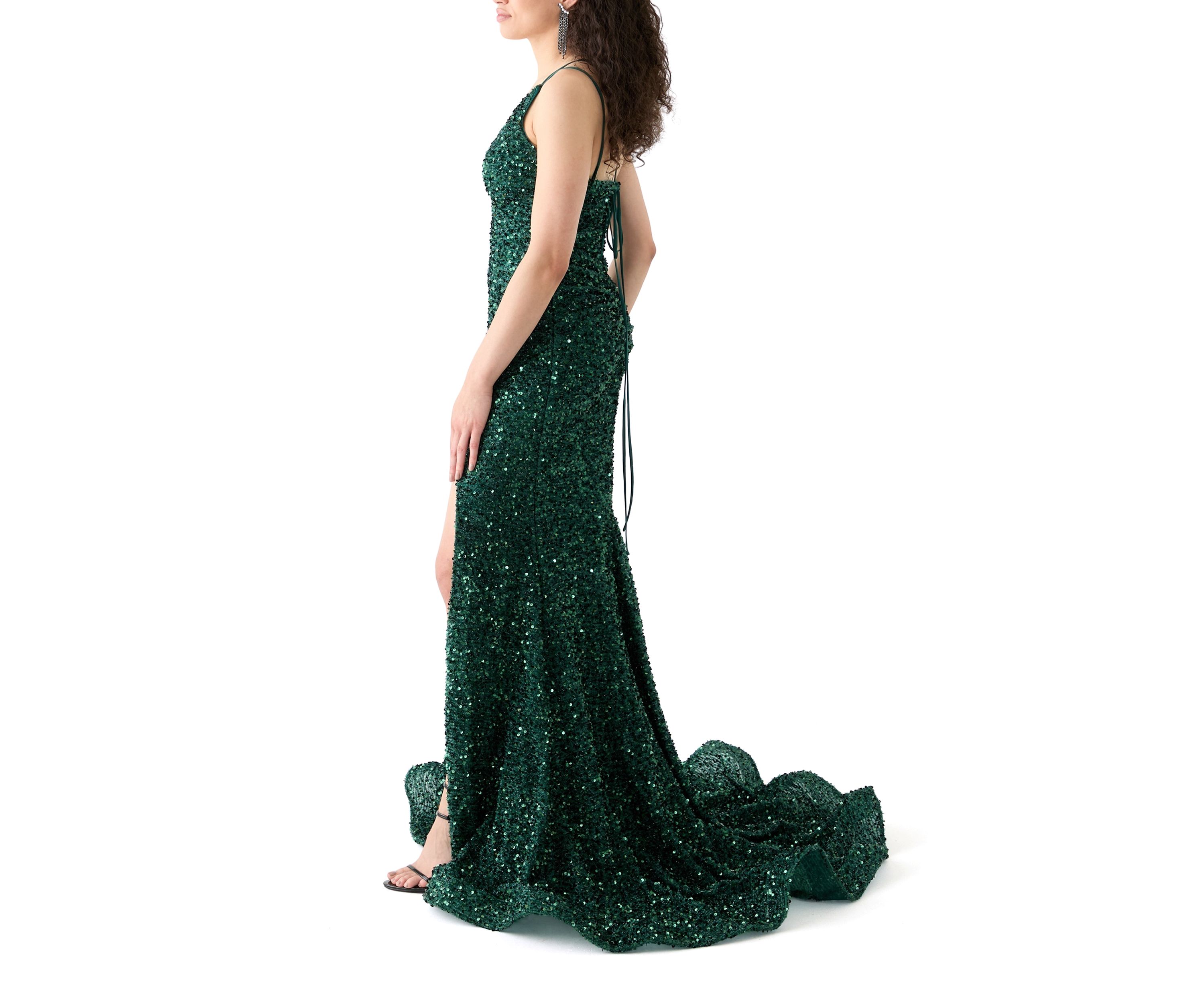 Womens Slit Detail Sequin Gown