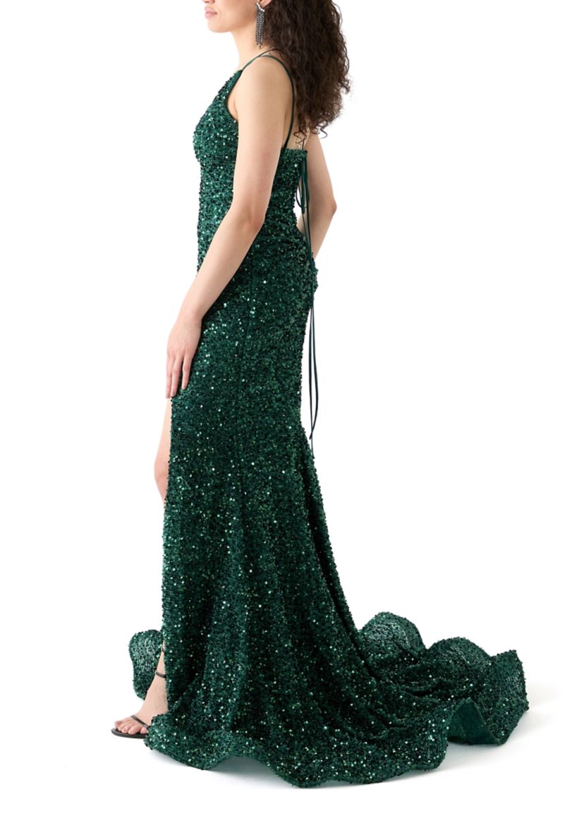 Womens Slit Detail Sequin Gown