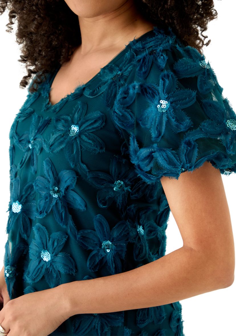 Womens Short Sleeve Floral Appliqué Mini Dress