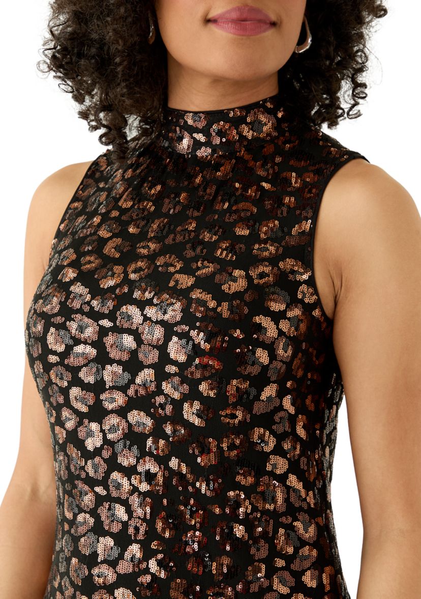 Womens Leopard Sequin Dress