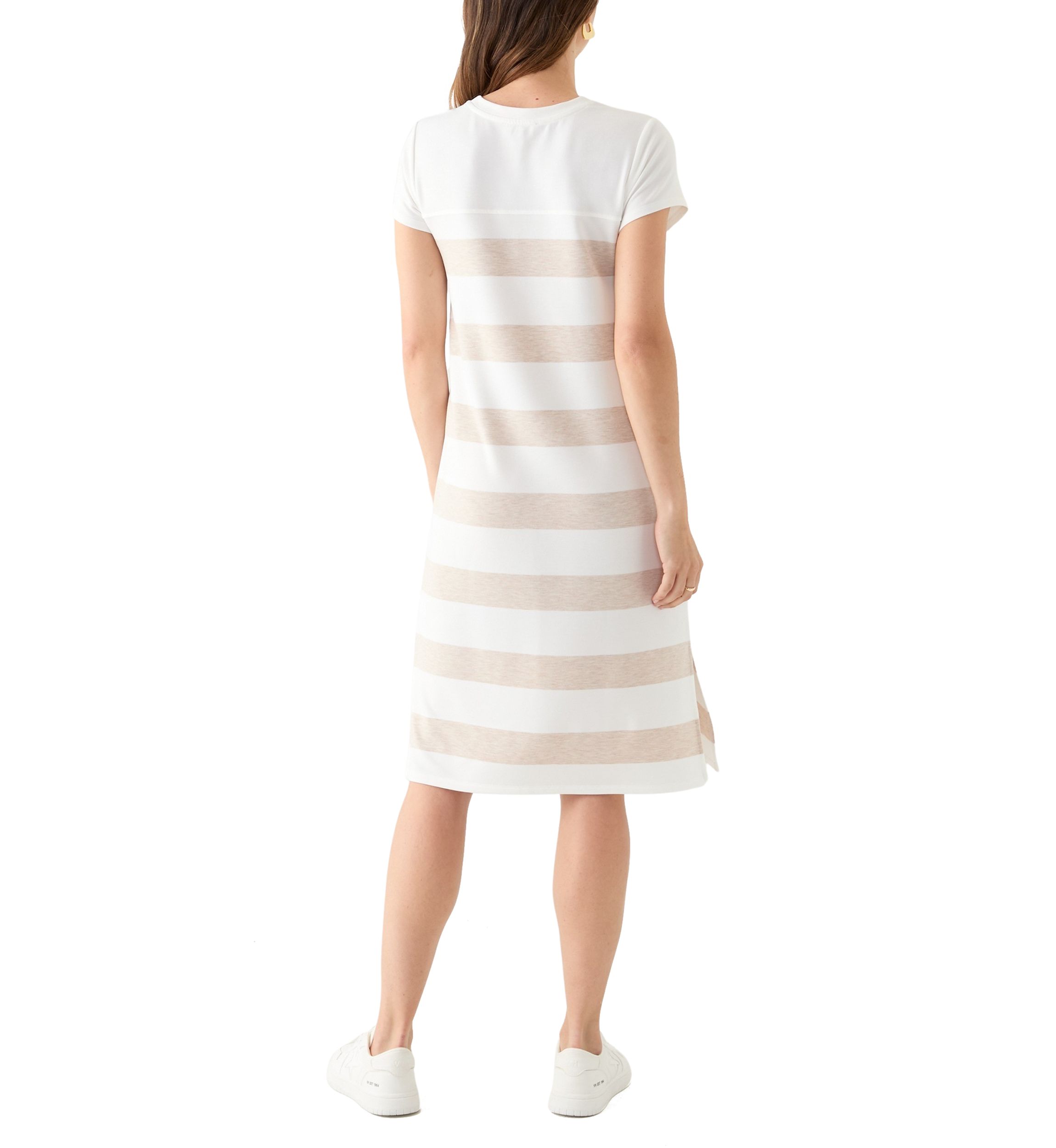 Womens Short Sleeve Crew Neck Stripe Print A-Line Dress