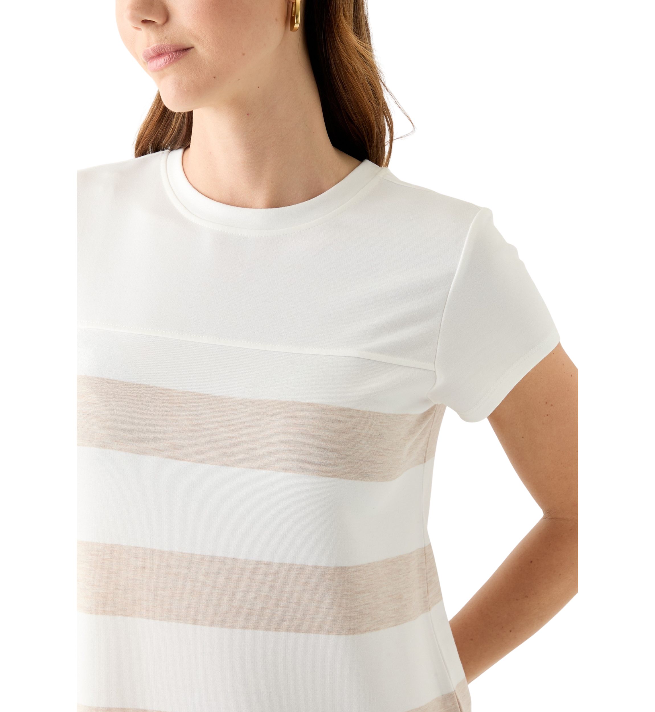 Womens Short Sleeve Crew Neck Stripe Print A-Line Dress