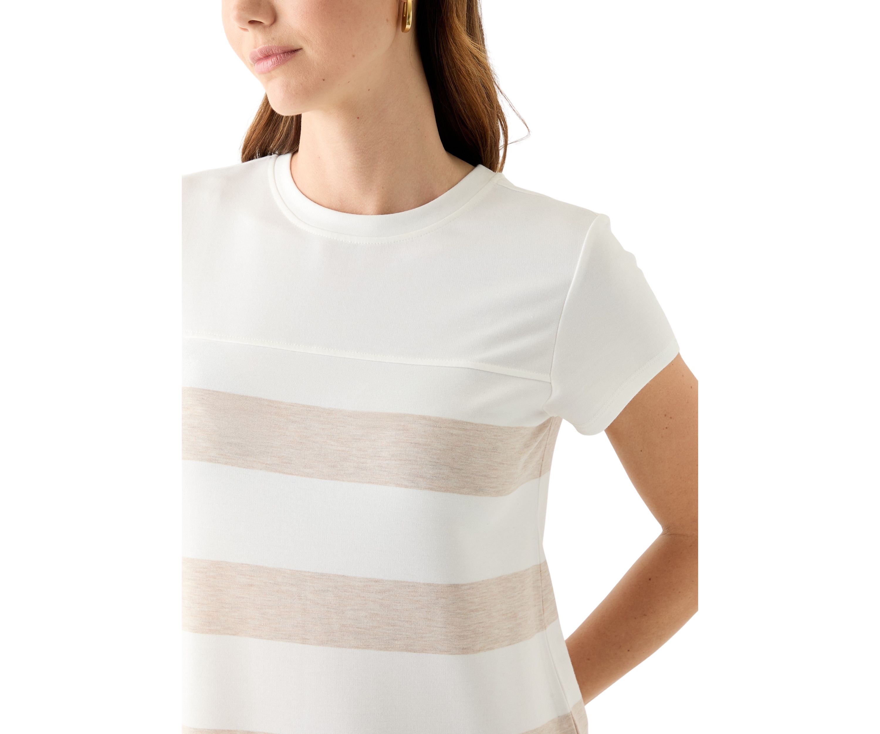 Womens Short Sleeve Crew Neck Stripe Print A-Line Dress