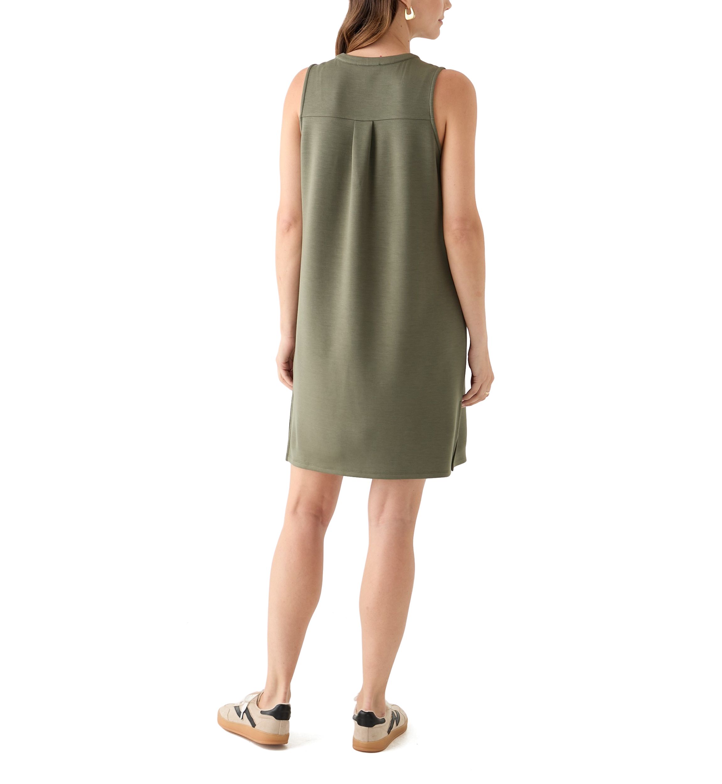 Womens Sleeveless Split Neck A-Line Dress