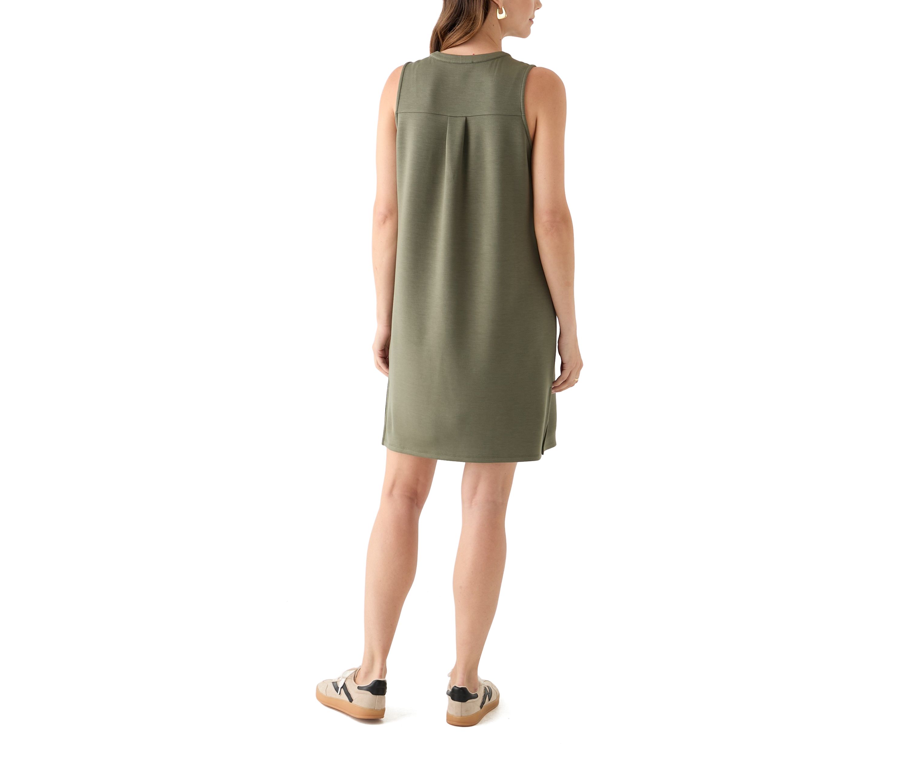 Womens Sleeveless Split Neck A-Line Dress
