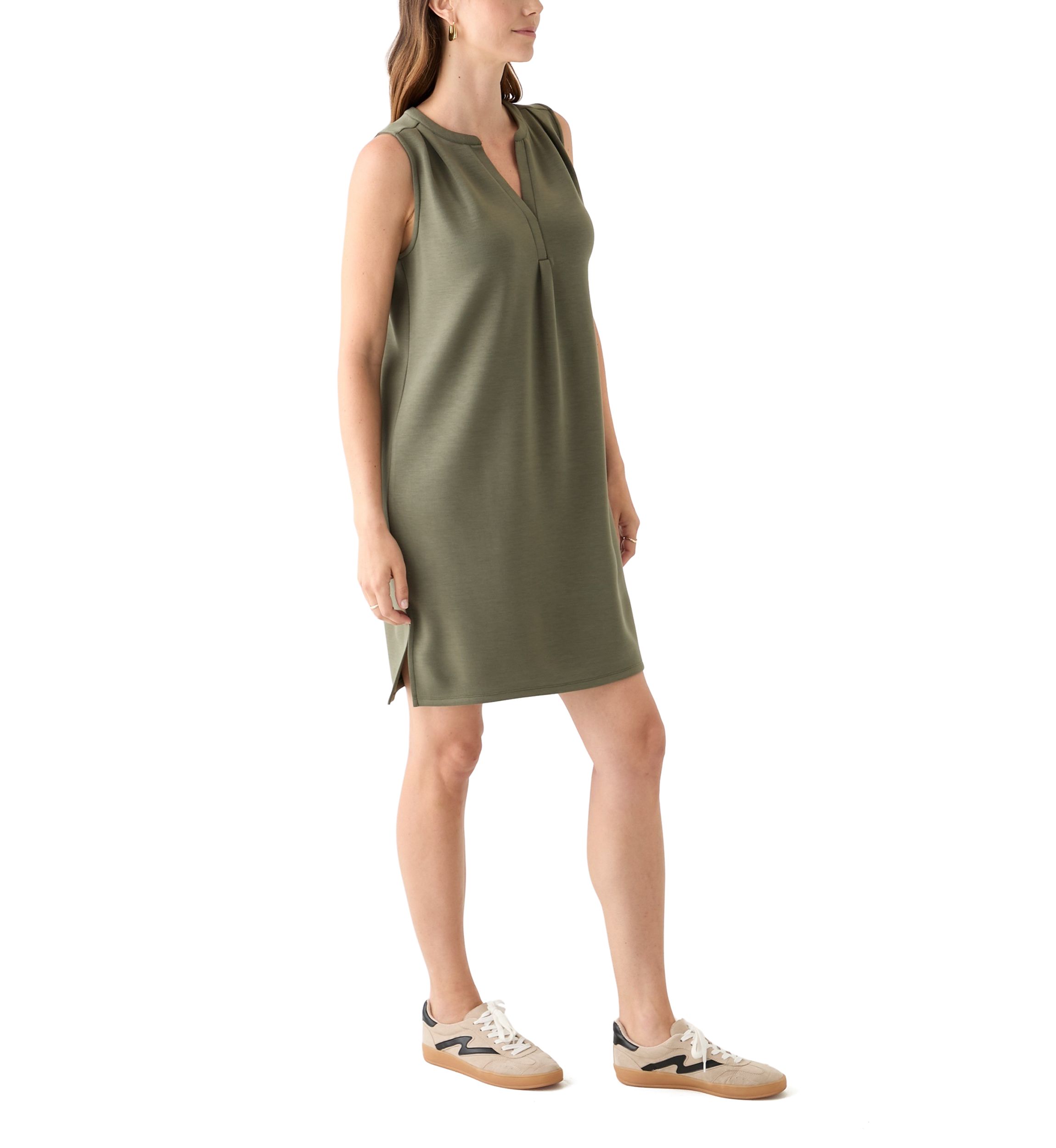 Womens Sleeveless Split Neck A-Line Dress