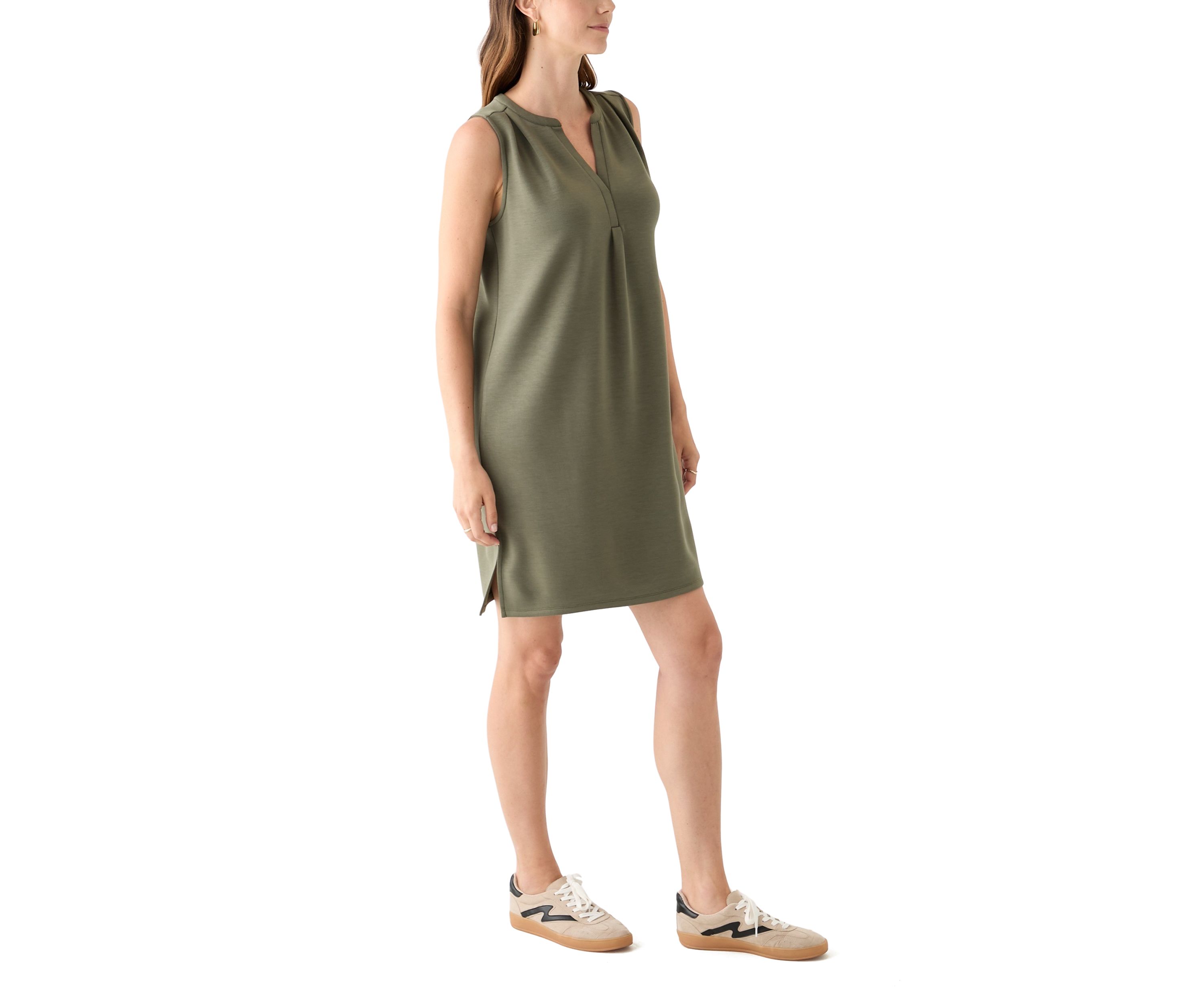 Womens Sleeveless Split Neck A-Line Dress