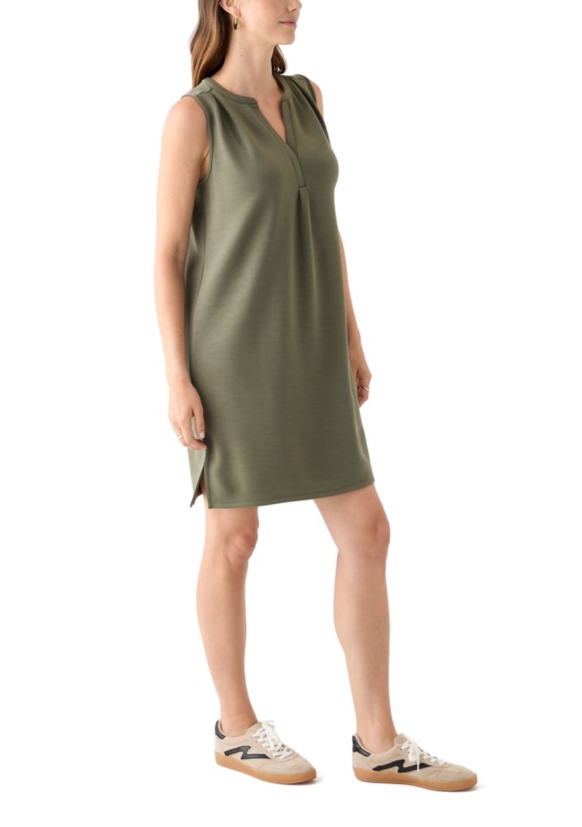 Womens Sleeveless Split Neck A-Line Dress