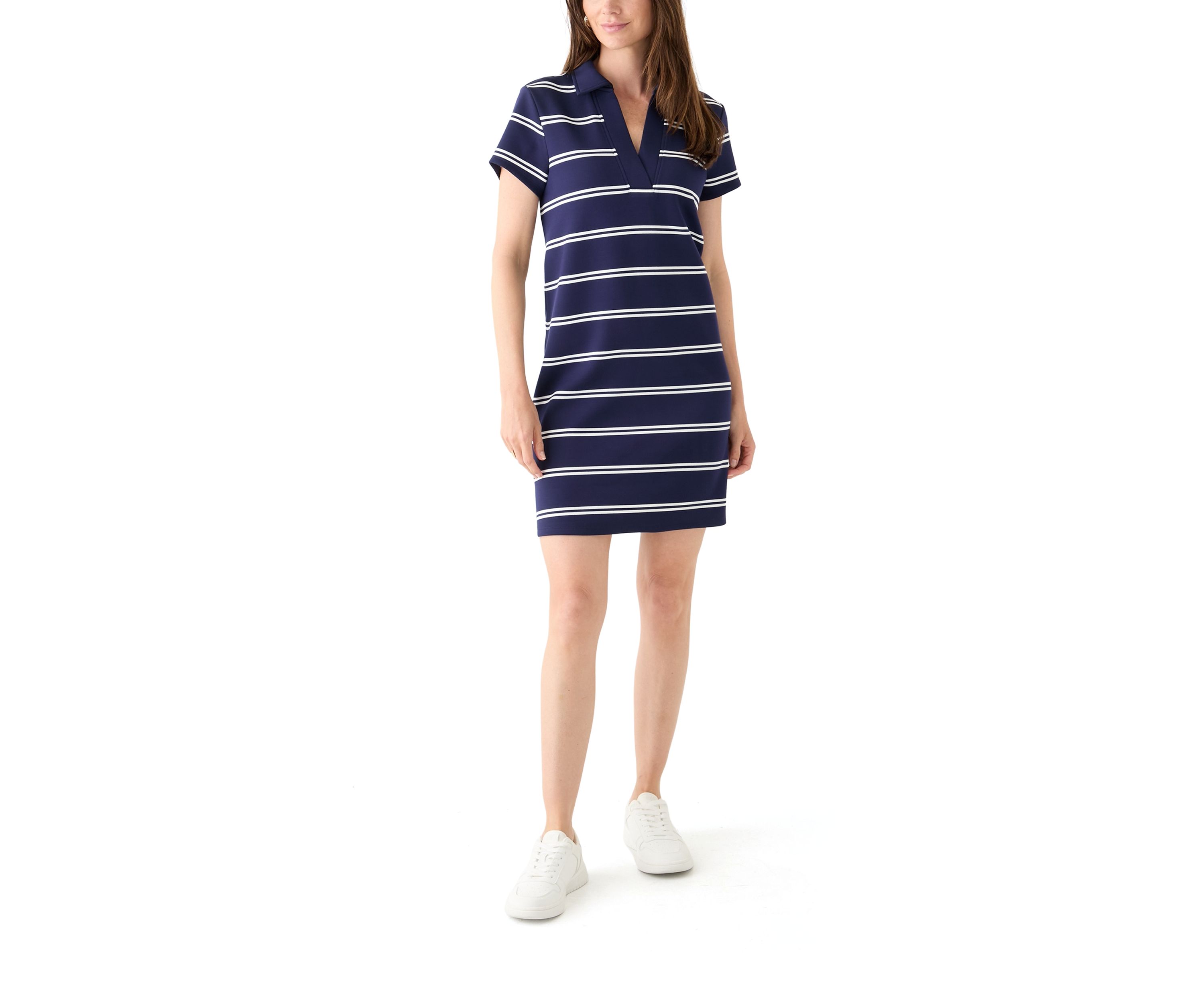 Womens Short Sleeve Collar Neck Stripe Print Mini Dress