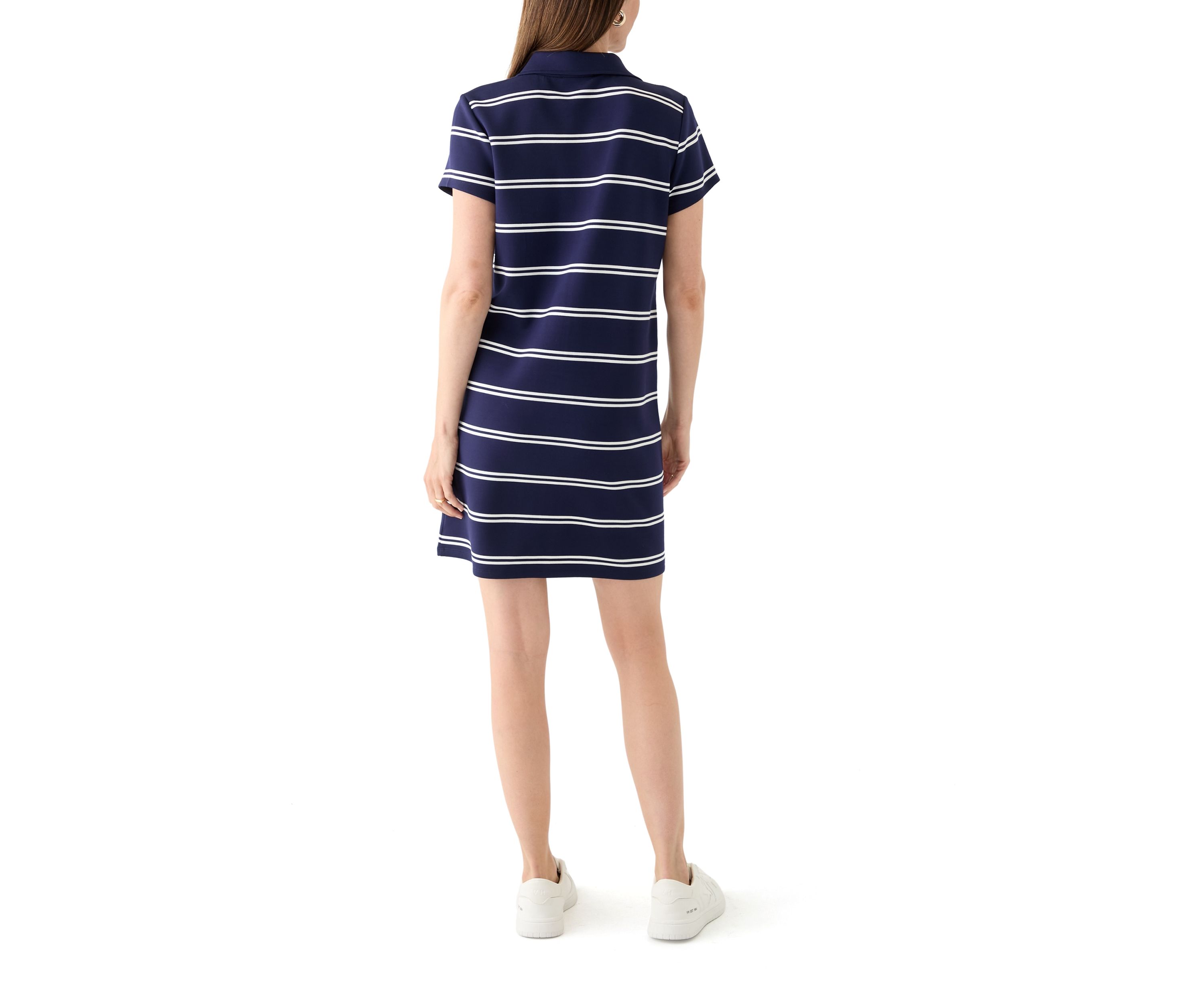 Womens Short Sleeve Collar Neck Stripe Print Mini Dress