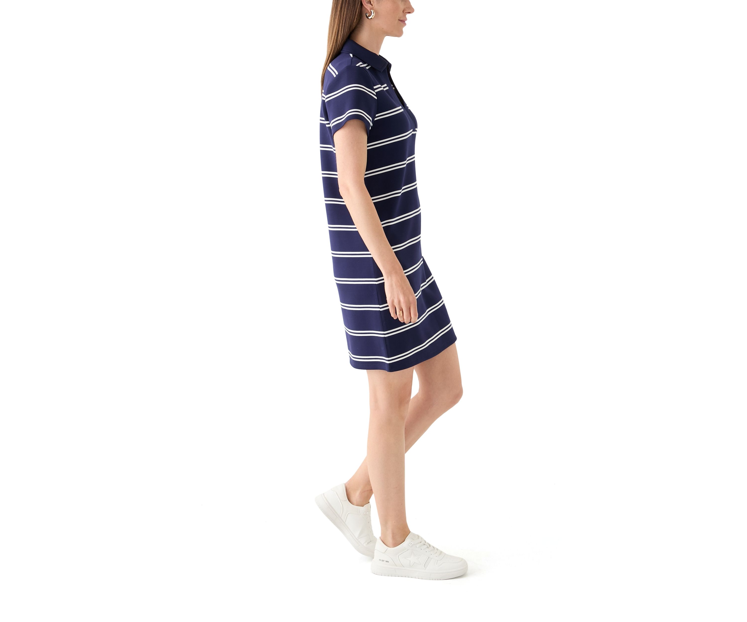 Womens Short Sleeve Collar Neck Stripe Print Mini Dress