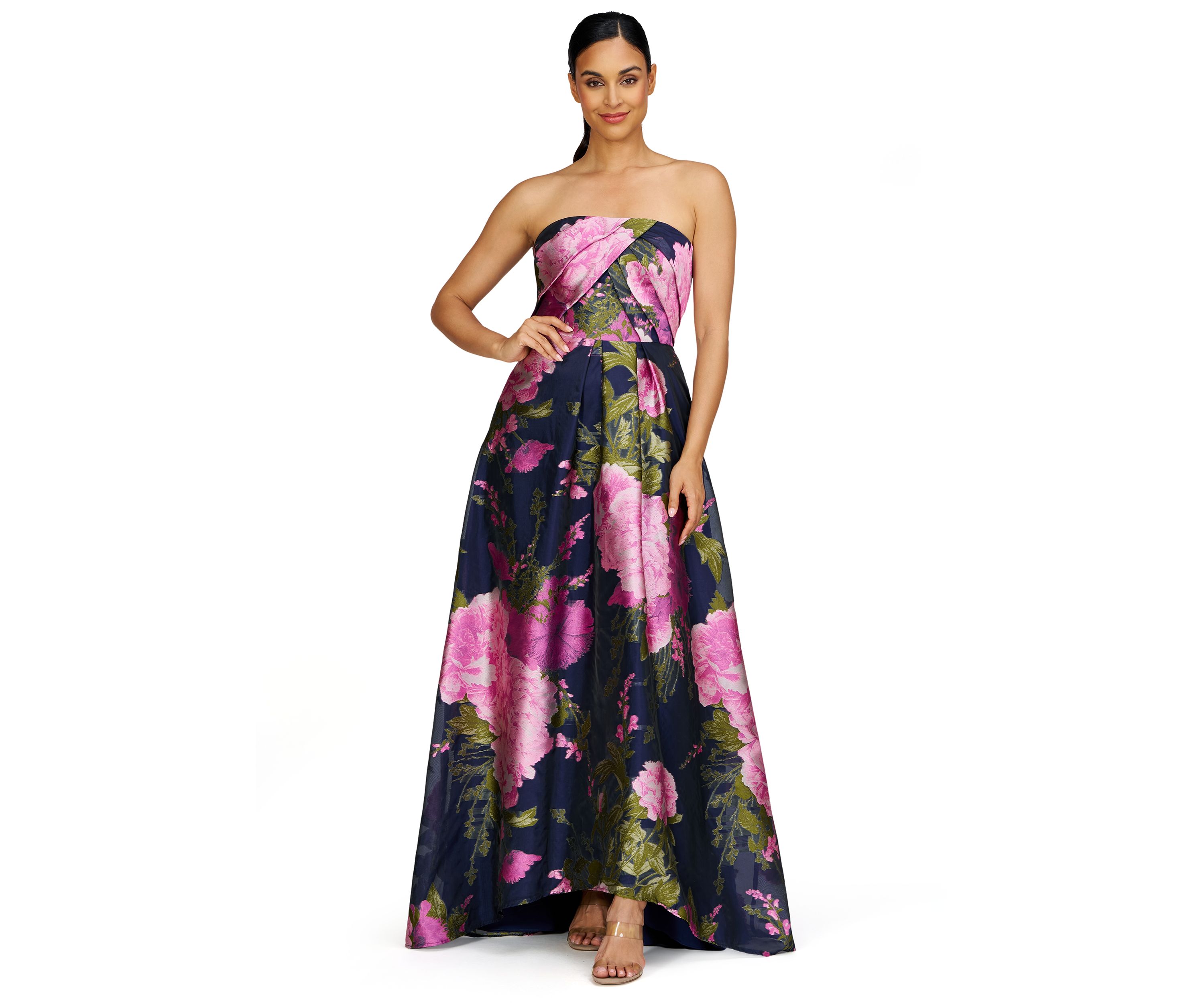 Womens Strapless Floral Print Gown