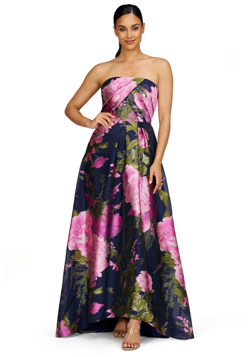 Womens Strapless Floral Print Gown
