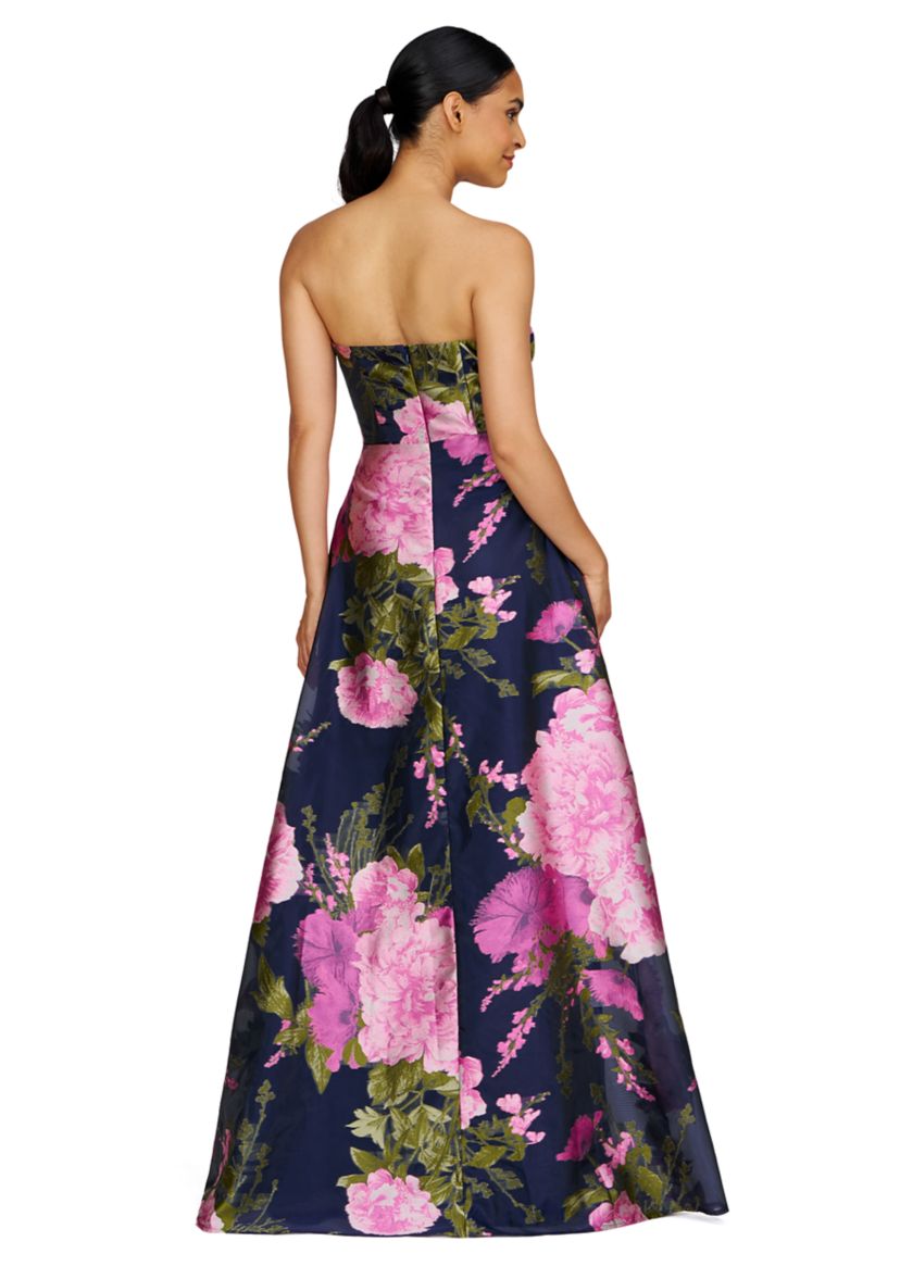 Womens Strapless Floral Print Gown