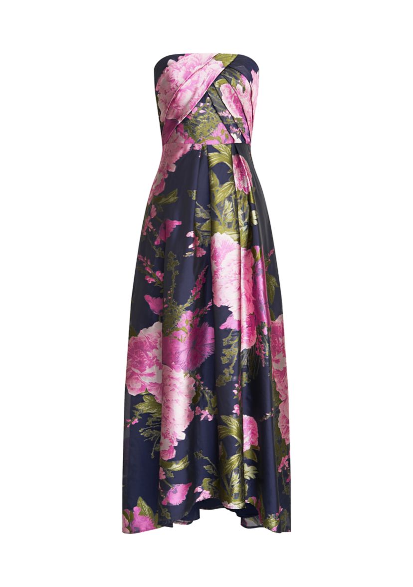 Womens Strapless Floral Print Gown