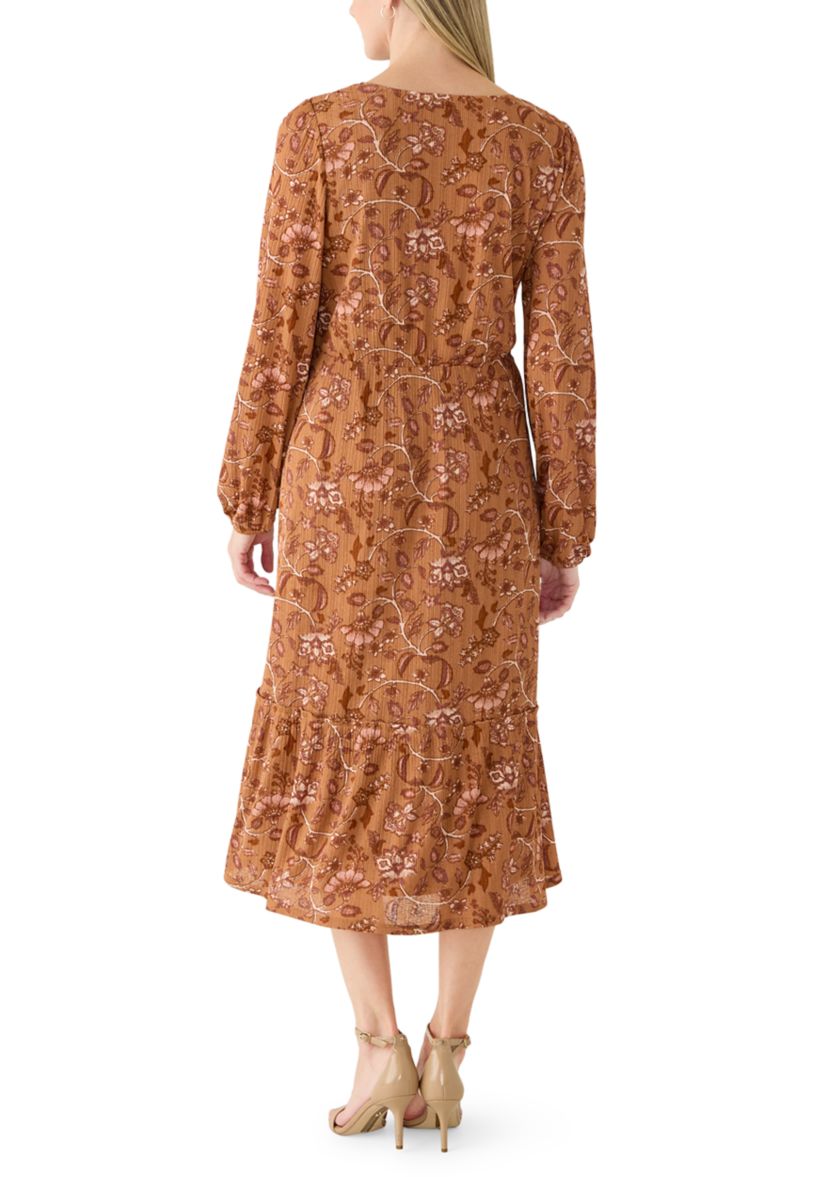 Lucky Brand Women's Long Sleeve Peasant Maxi Dress, Brown, Large