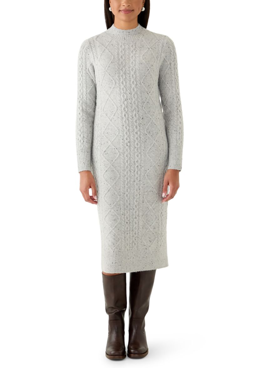 Womens Mock Neck Cable Midi Sweater Dress