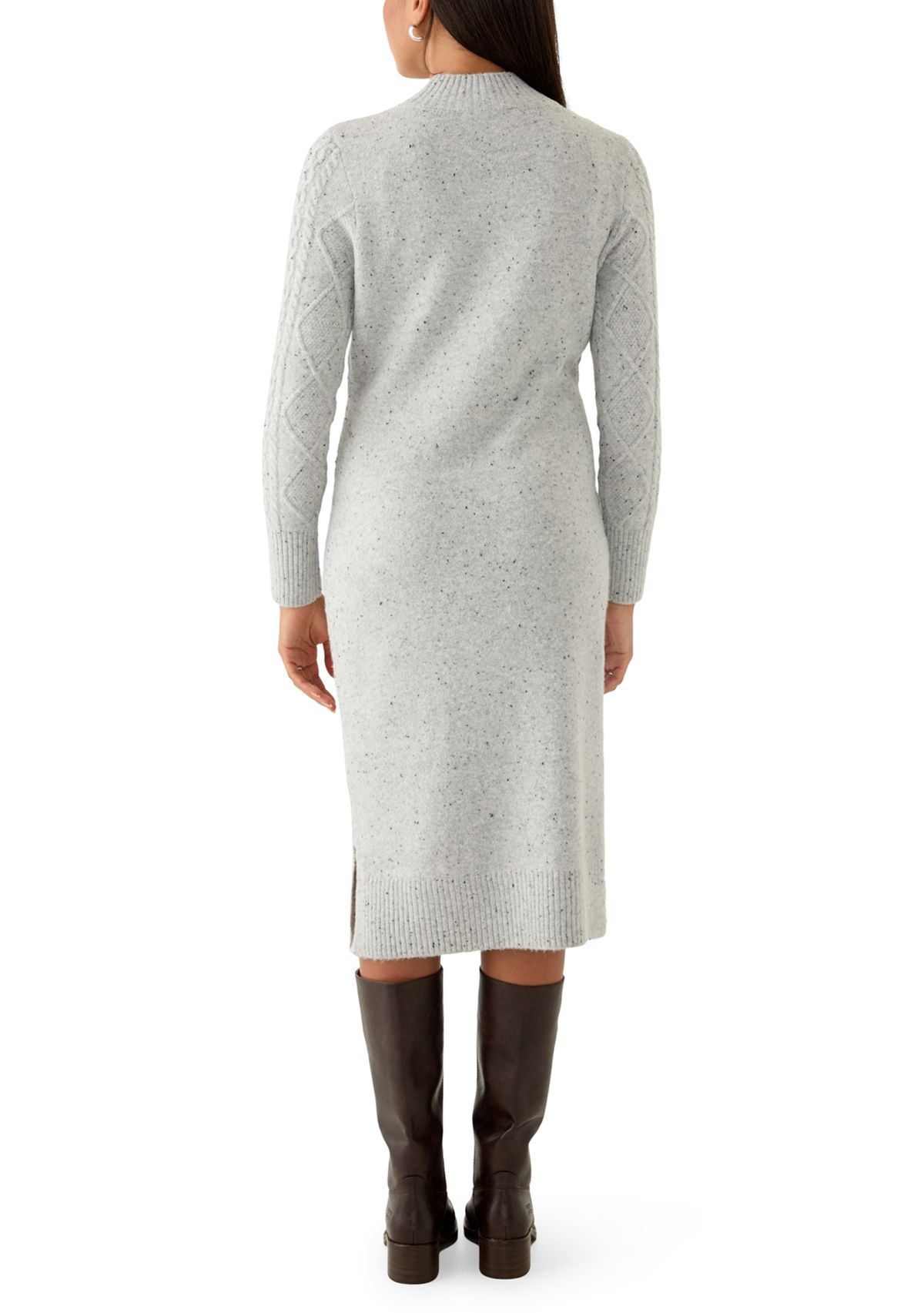 Womens Mock Neck Cable Midi Sweater Dress