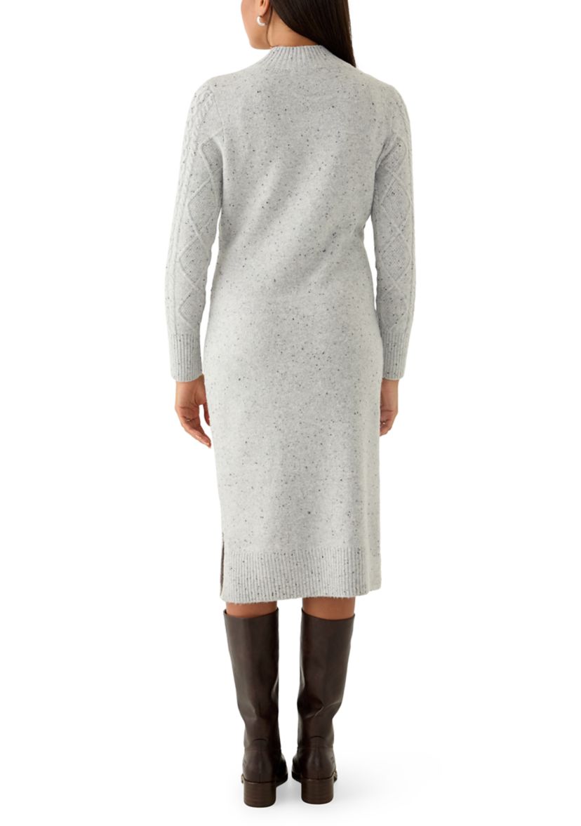 Womens Mock Neck Cable Midi Sweater Dress