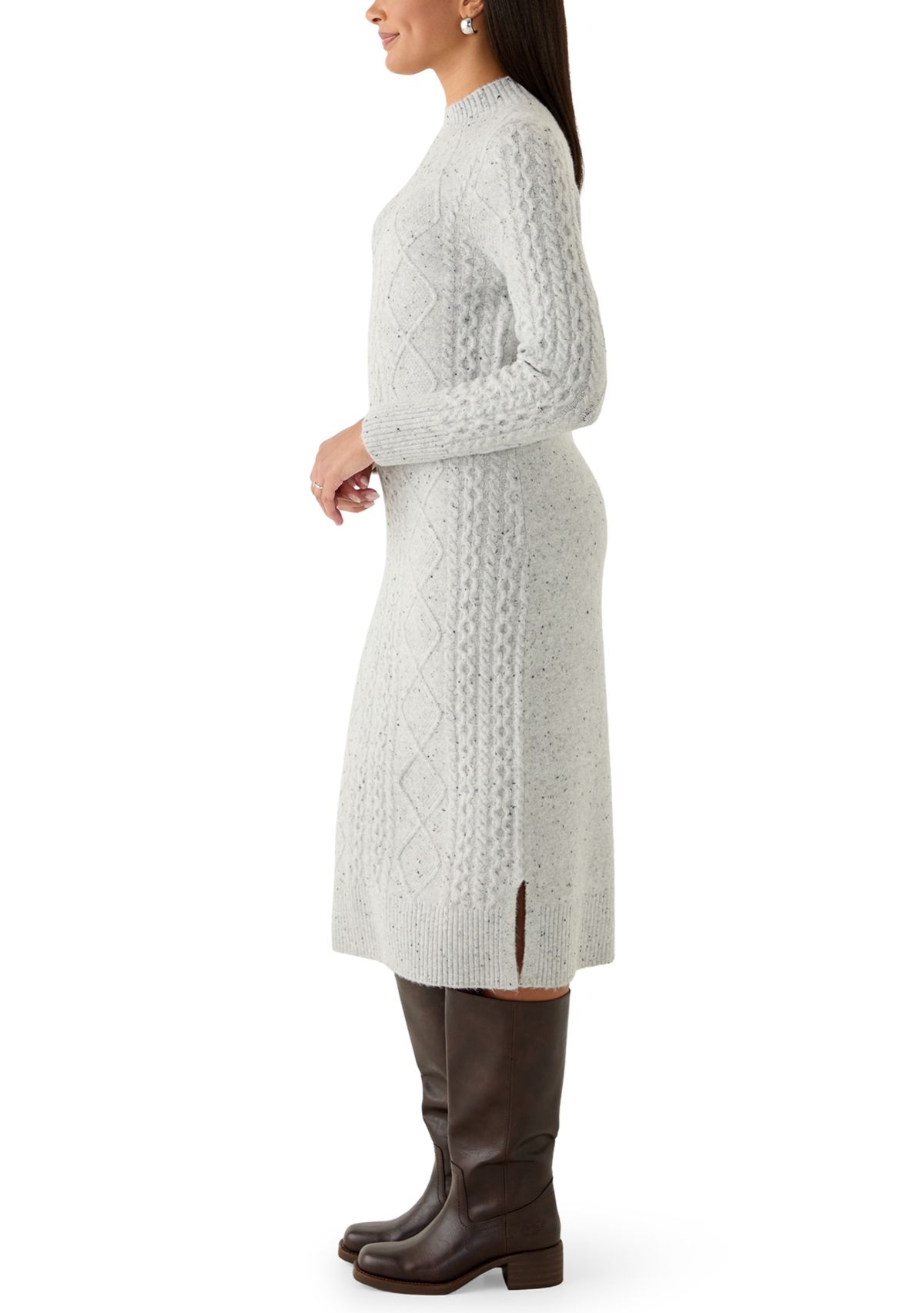 Womens Mock Neck Cable Midi Sweater Dress