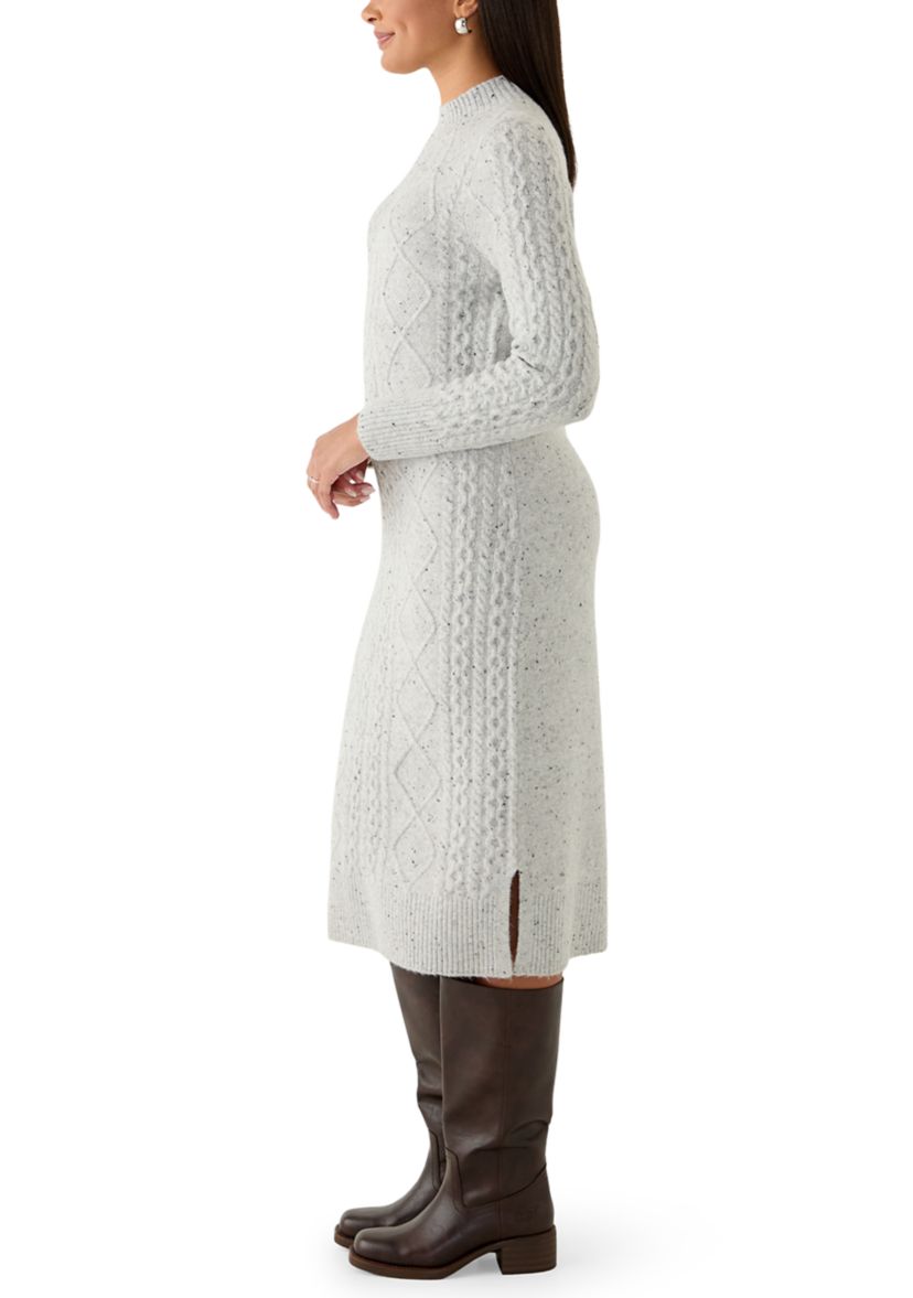 Womens Mock Neck Cable Midi Sweater Dress