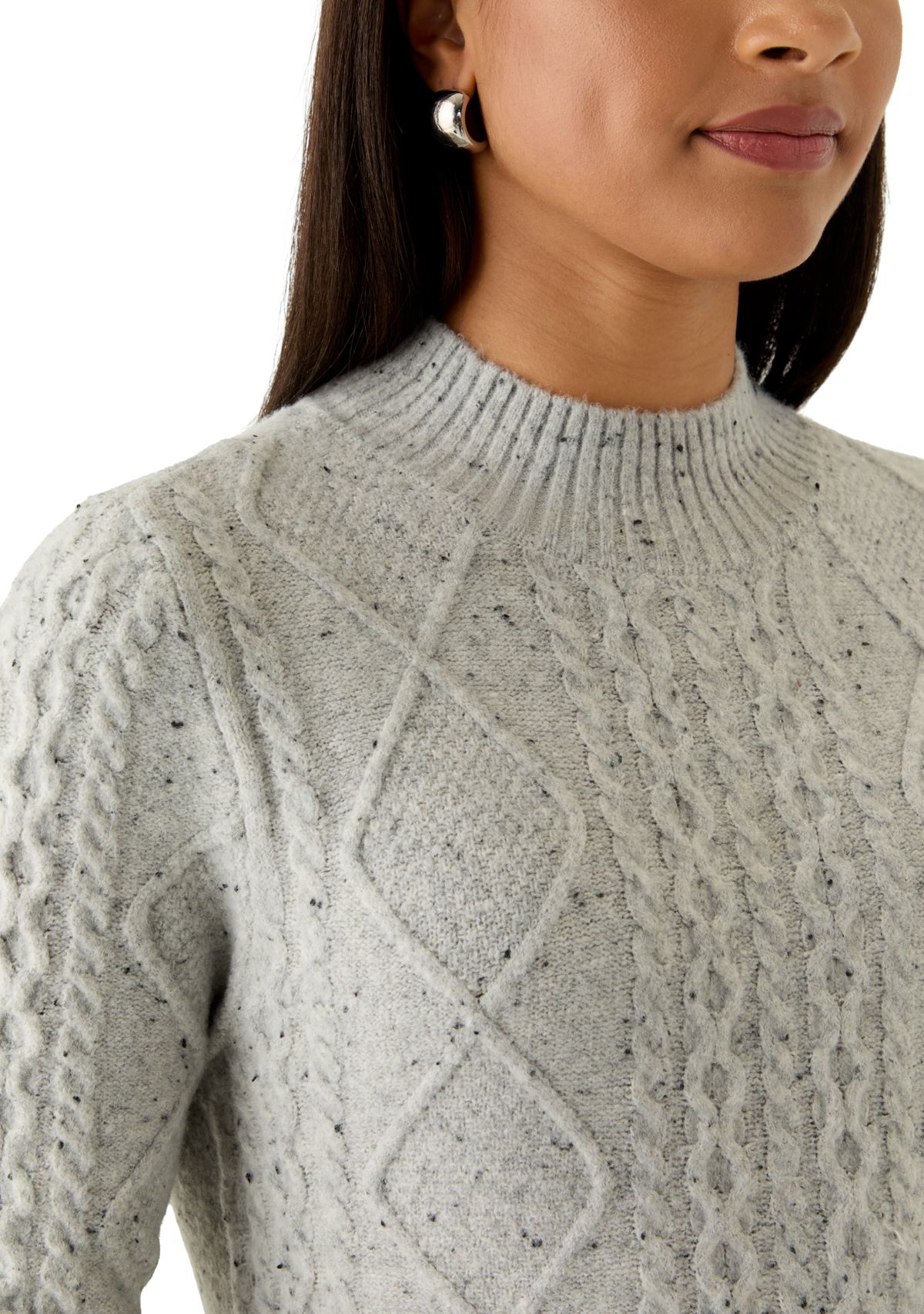 Womens Mock Neck Cable Midi Sweater Dress