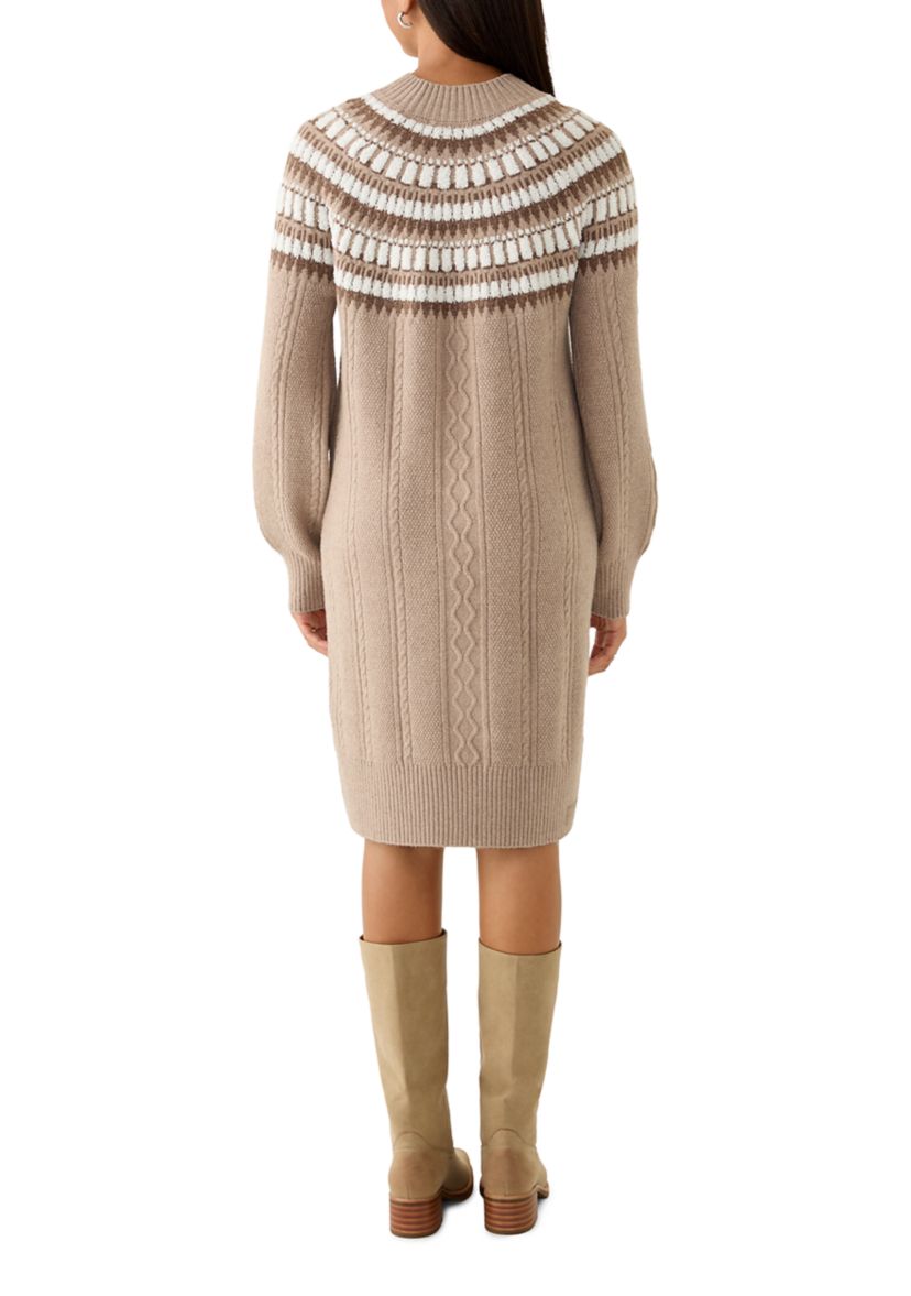 Womens Mock Neck Intarsia Sweater Dress 