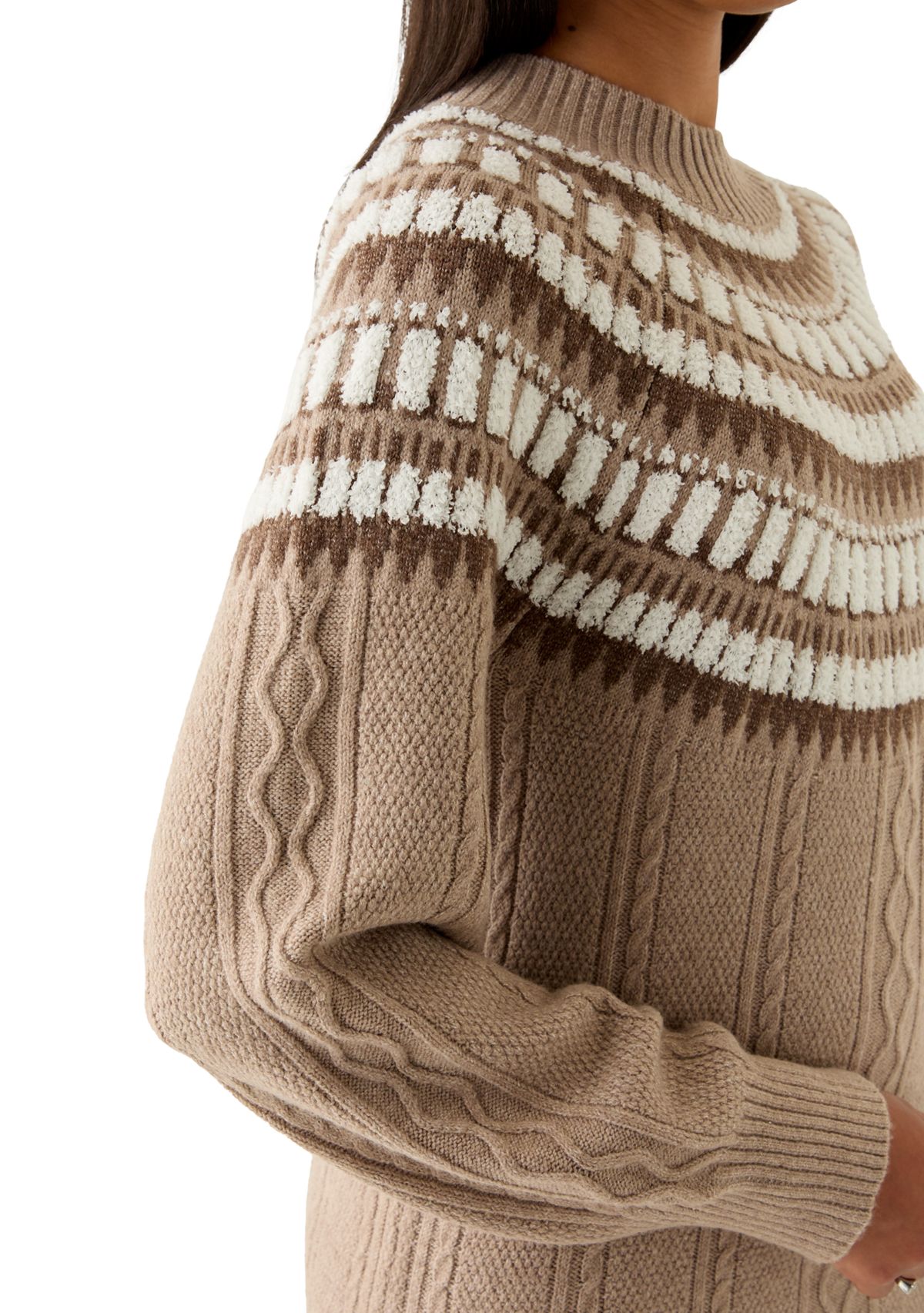 Womens Mock Neck Intarsia Sweater Dress 