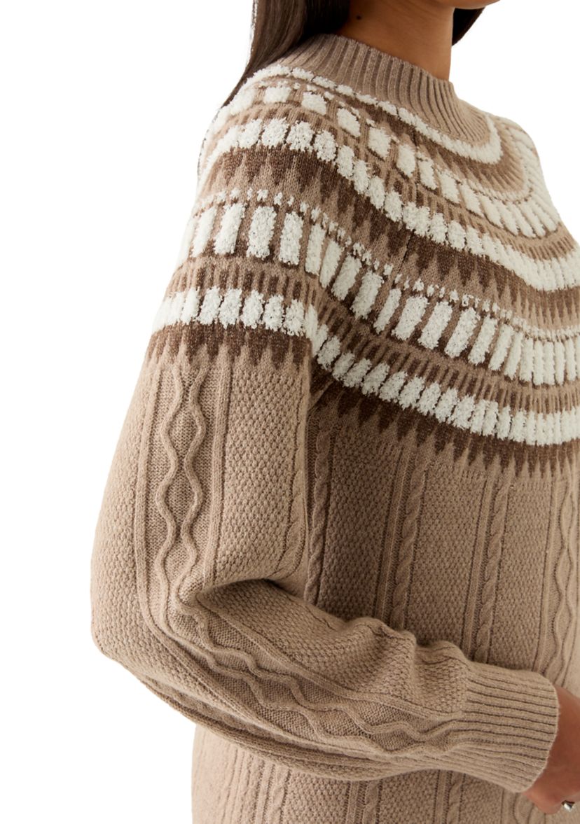 Womens Mock Neck Intarsia Sweater Dress 