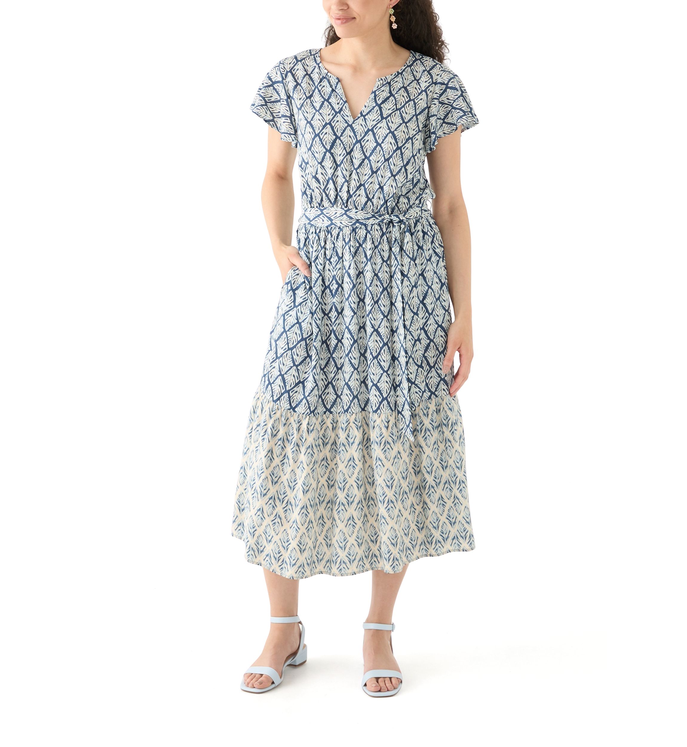 Womens Ruffle Sleeve Tiered Midi Dress