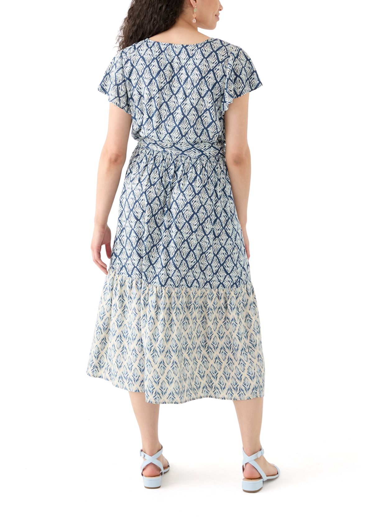 Womens Ruffle Sleeve Tiered Midi Dress