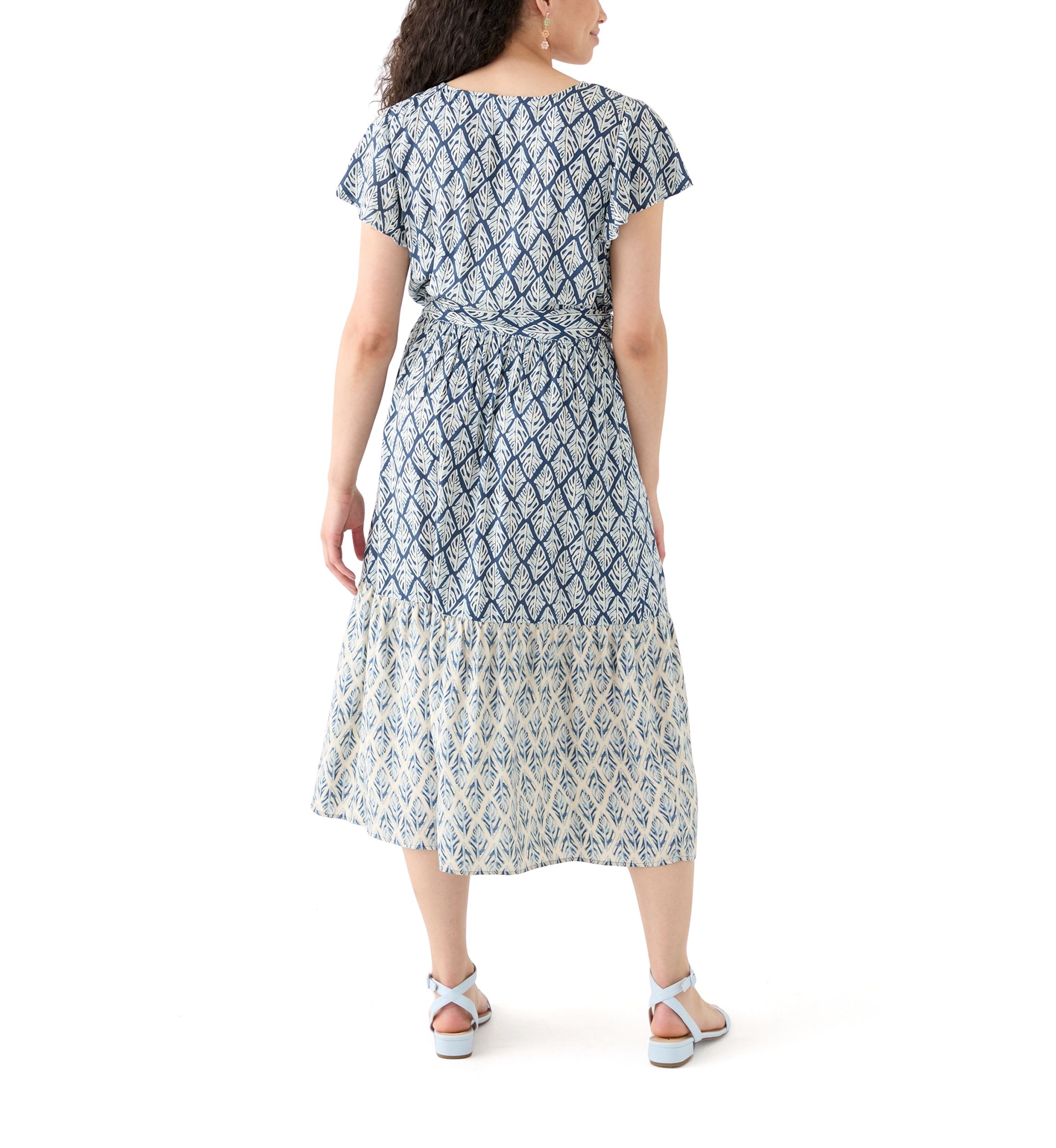 Womens Ruffle Sleeve Tiered Midi Dress