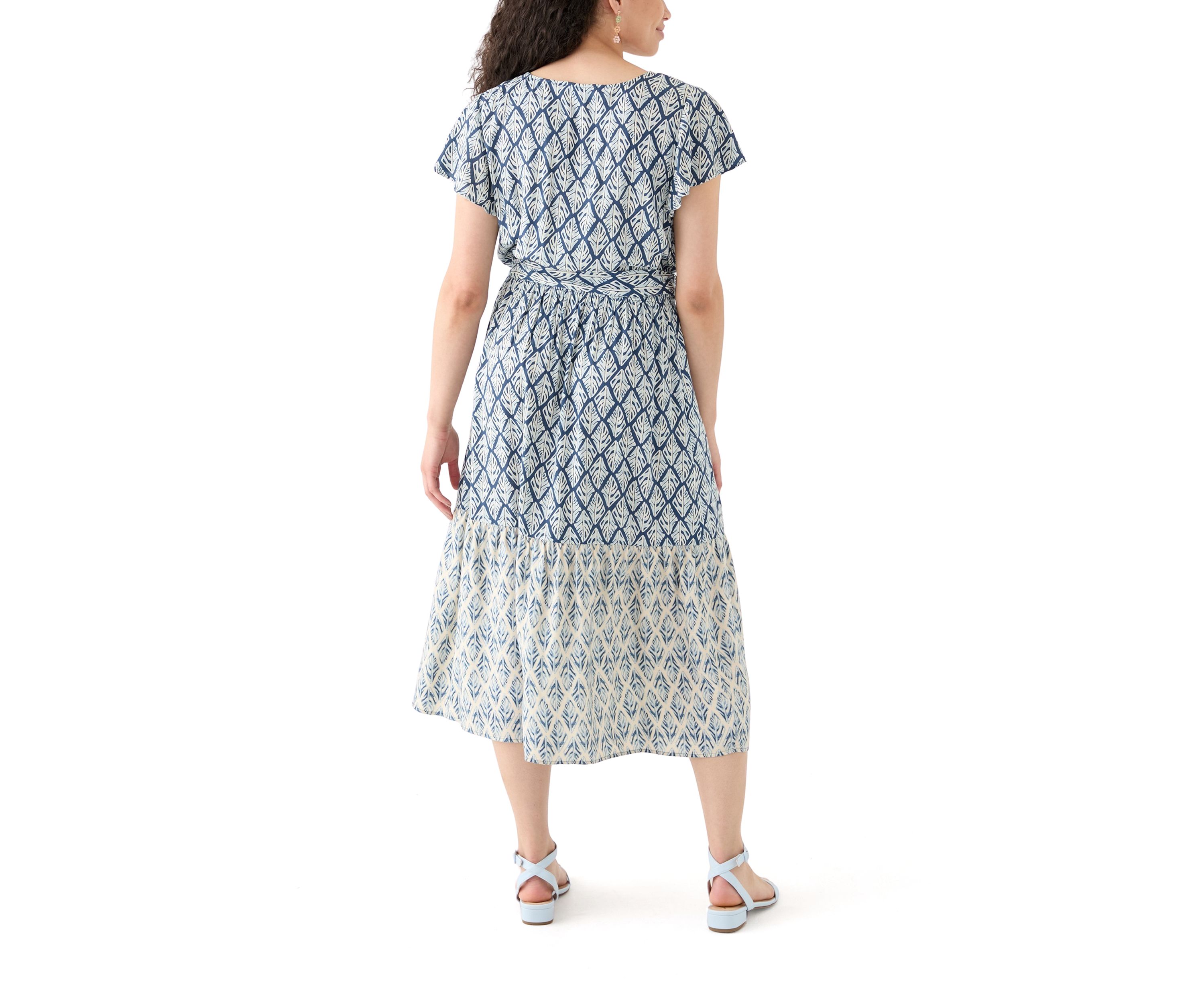 Womens Ruffle Sleeve Tiered Midi Dress