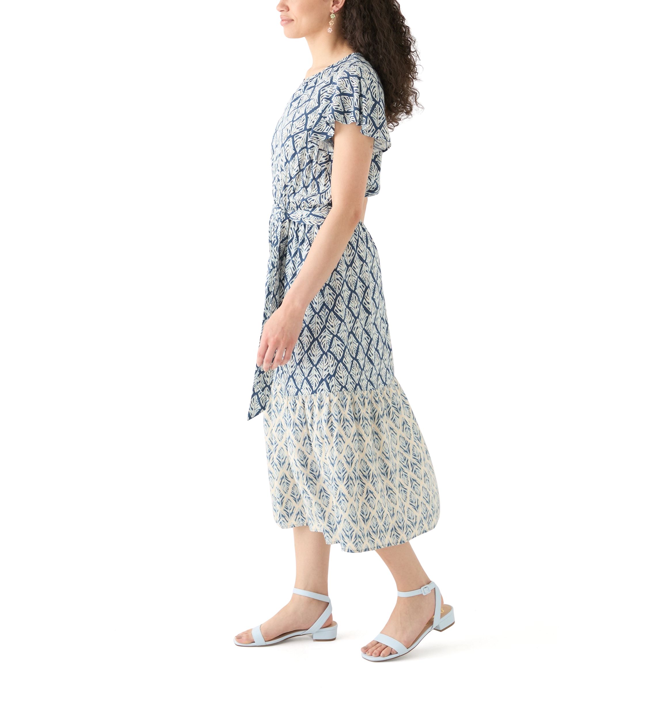 Womens Ruffle Sleeve Tiered Midi Dress