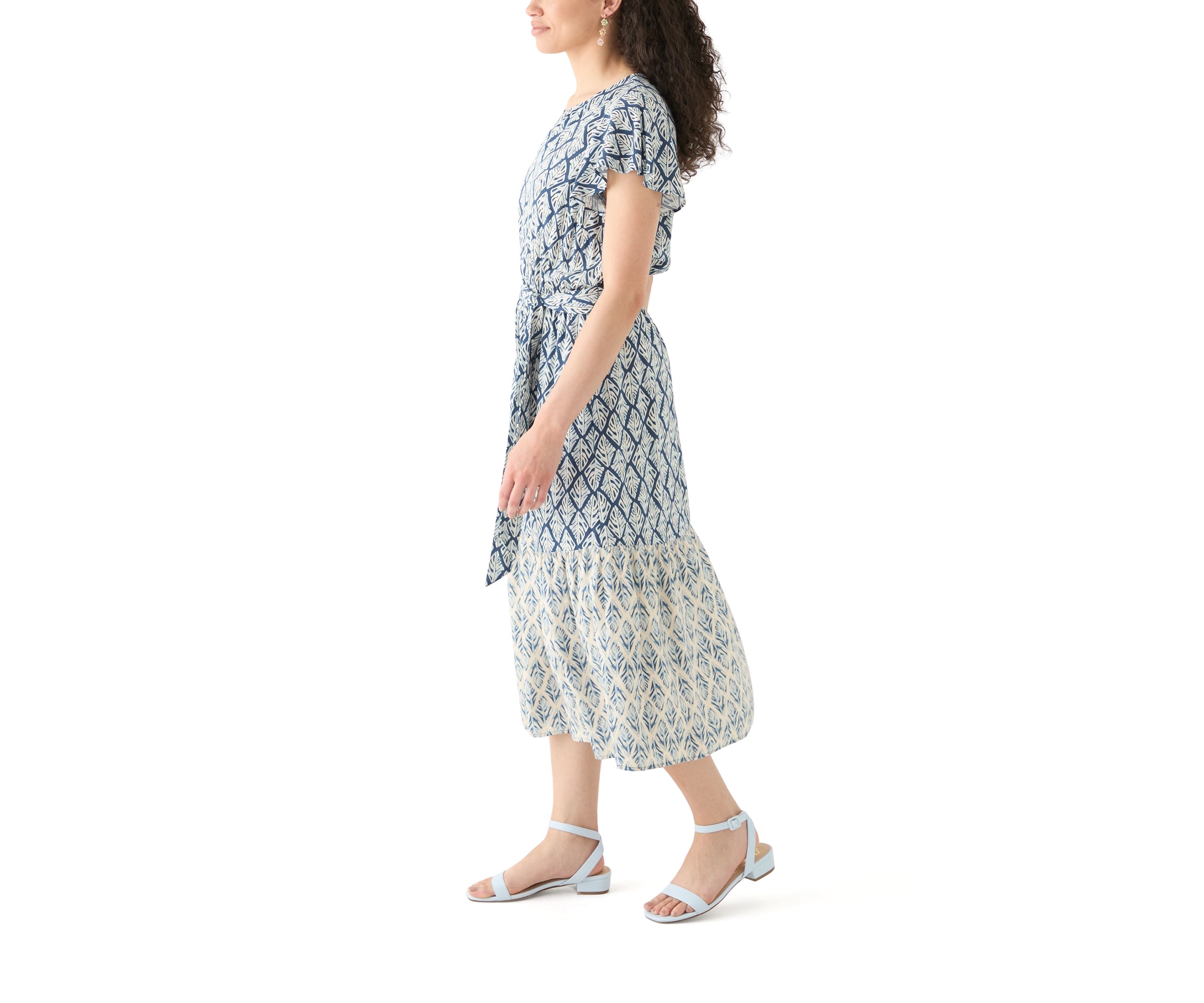 Womens Ruffle Sleeve Tiered Midi Dress