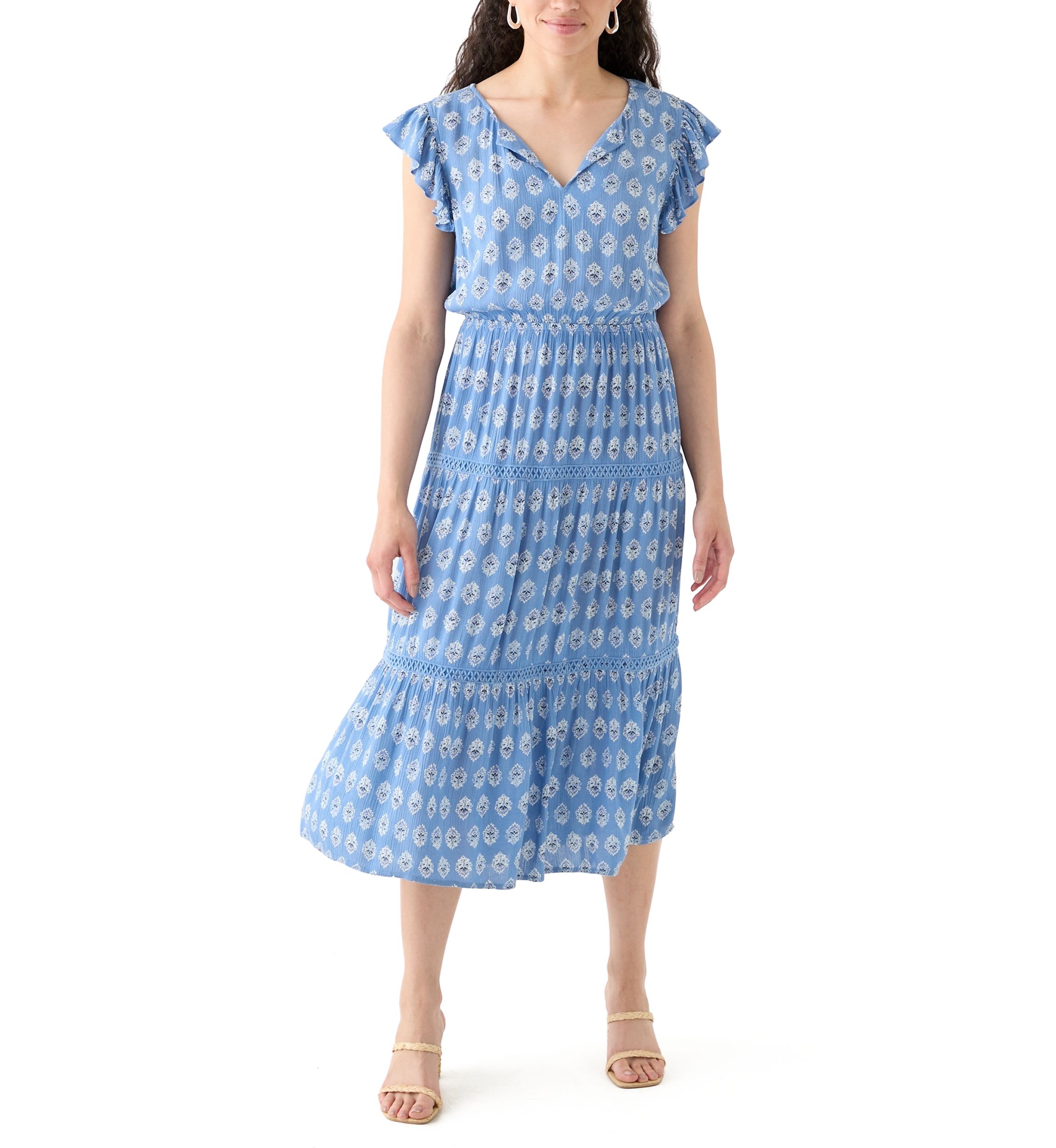 Womens Ruffle Tiered Midi Dress 