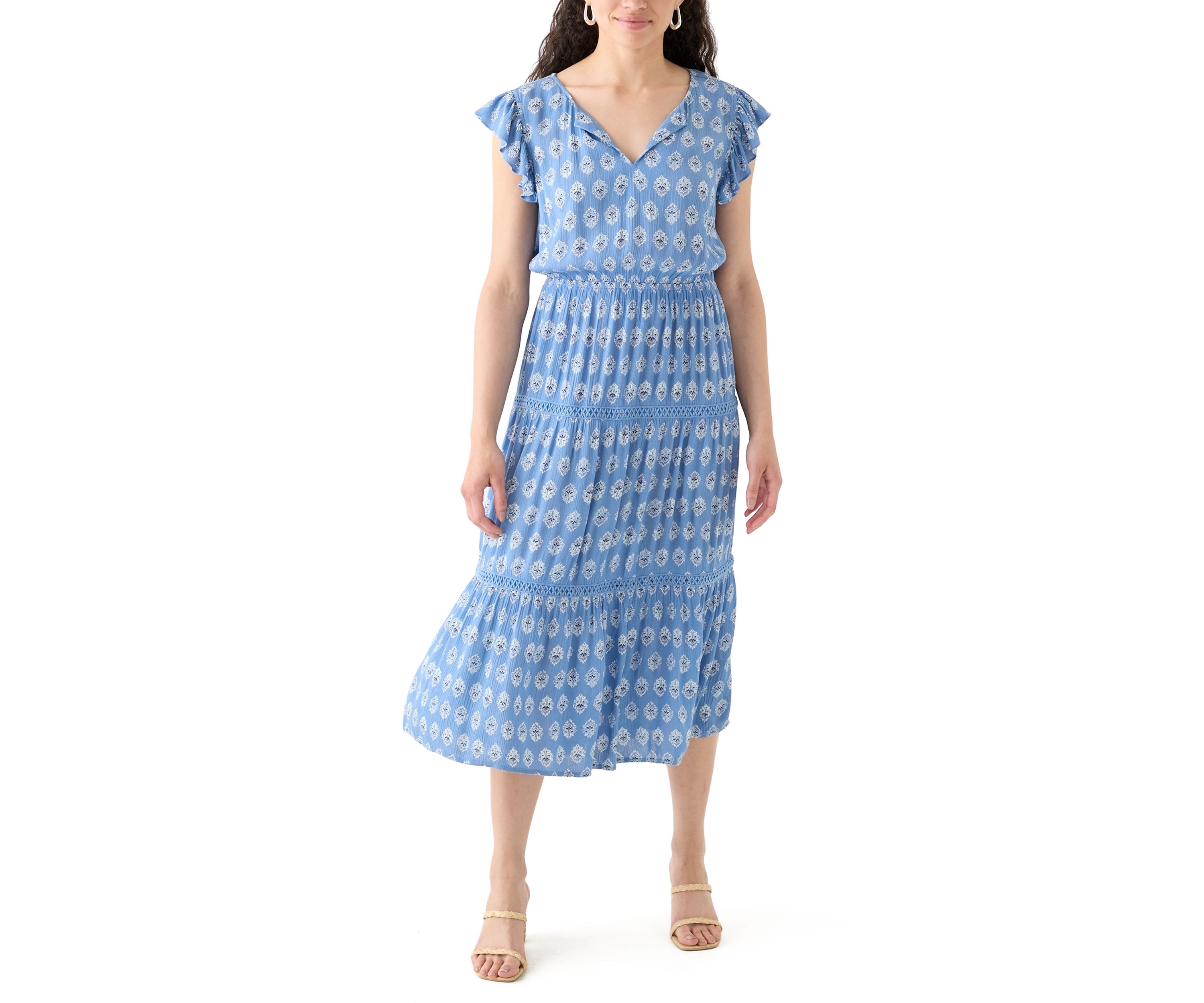 Womens Ruffle Tiered Midi Dress 