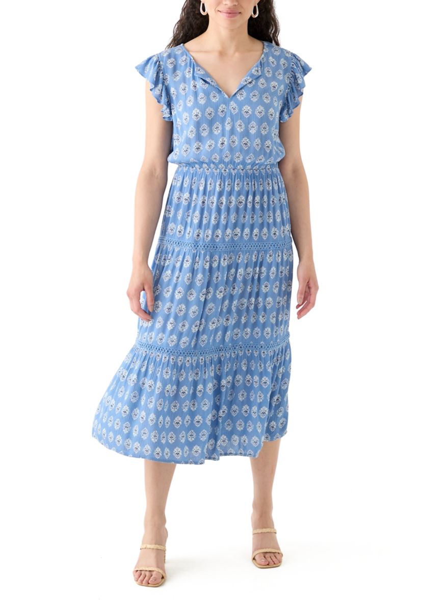 Womens Ruffle Tiered Midi Dress 