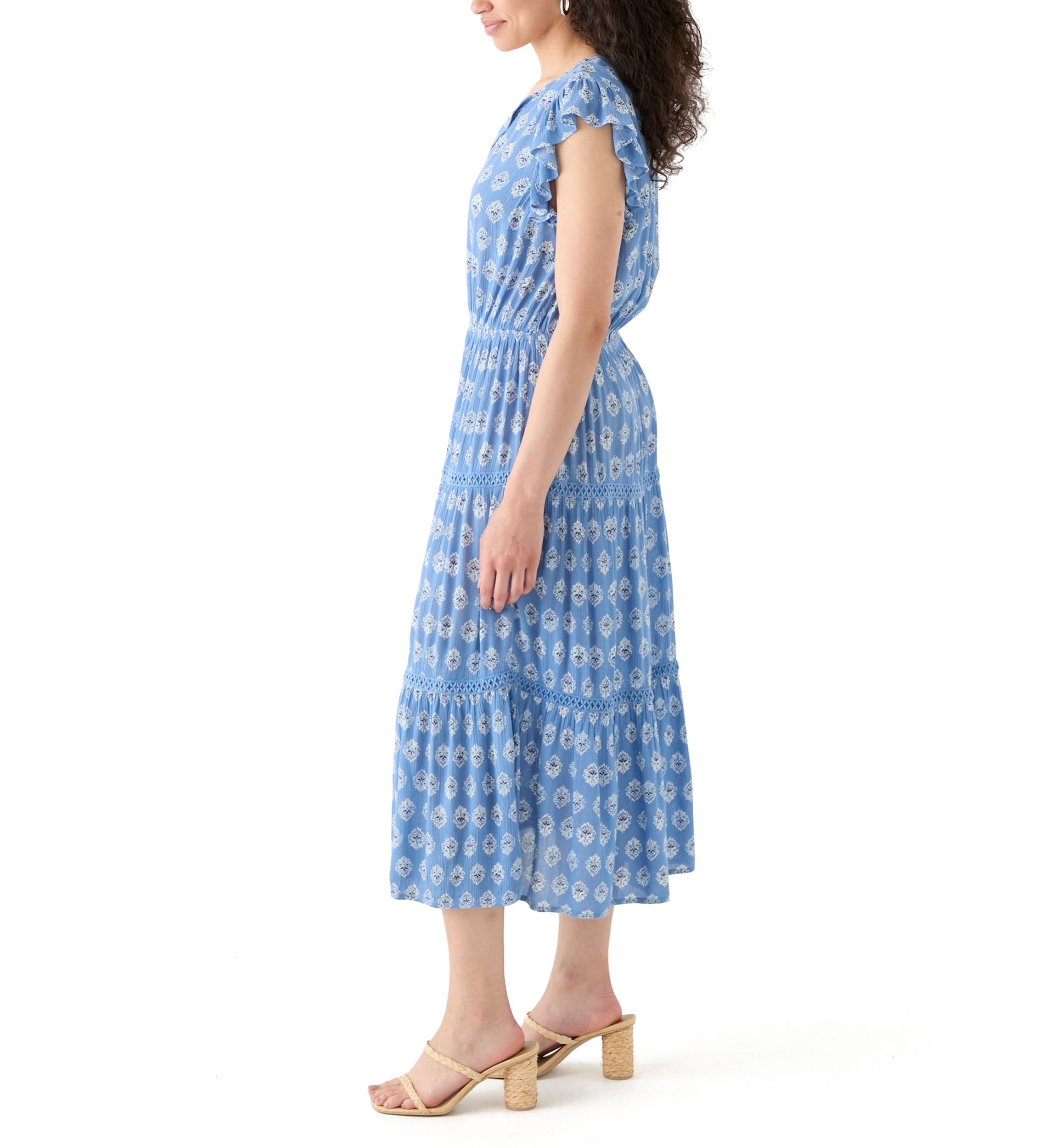 Womens Ruffle Tiered Midi Dress 