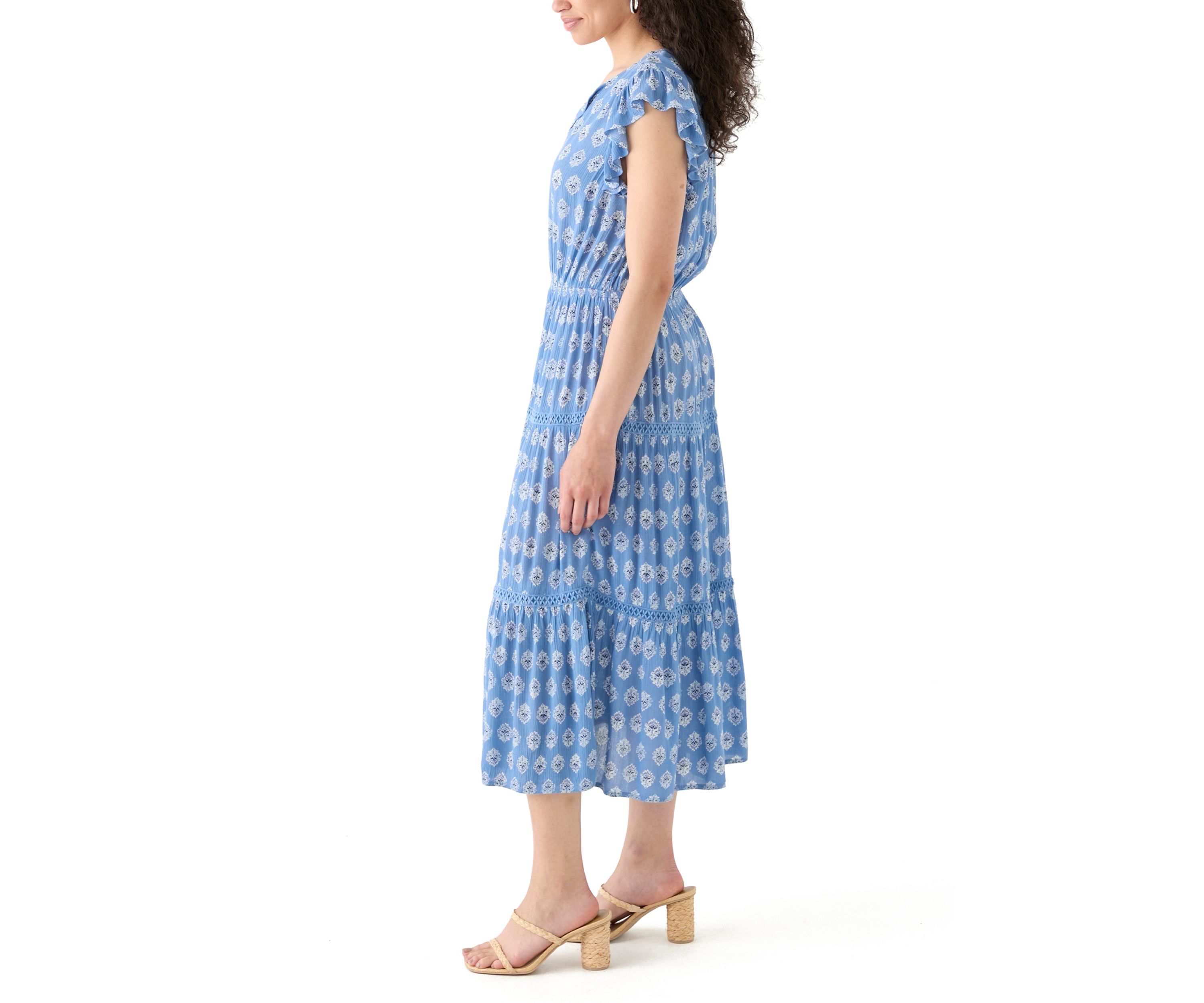 Womens Ruffle Tiered Midi Dress 