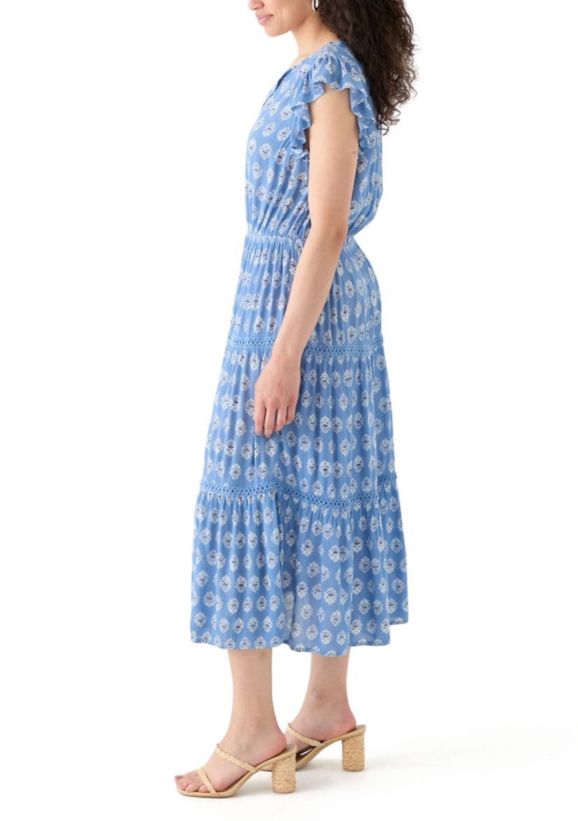 Womens Ruffle Tiered Midi Dress 