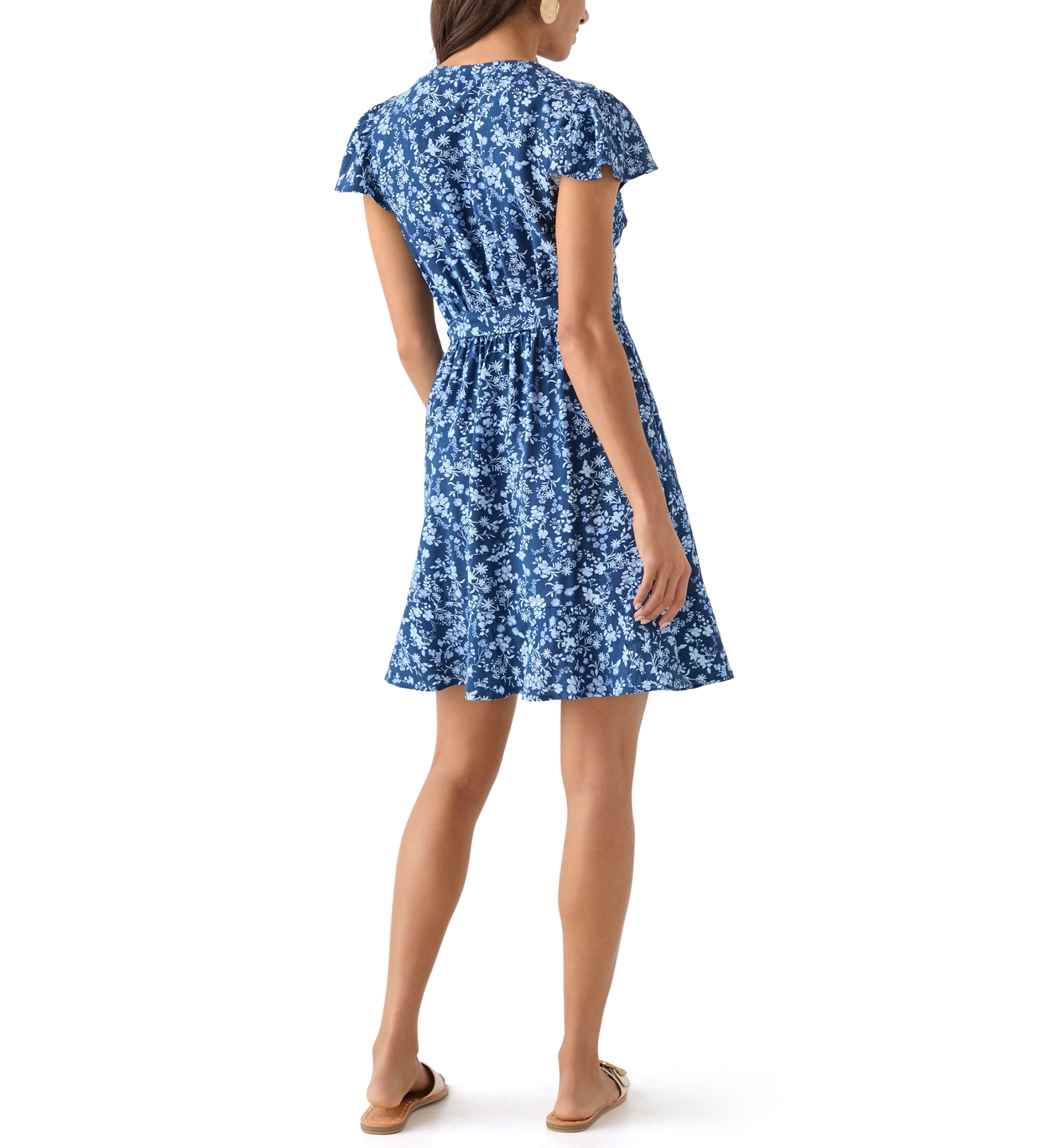 Womens Printed Flutter Sleeve Mini Dress