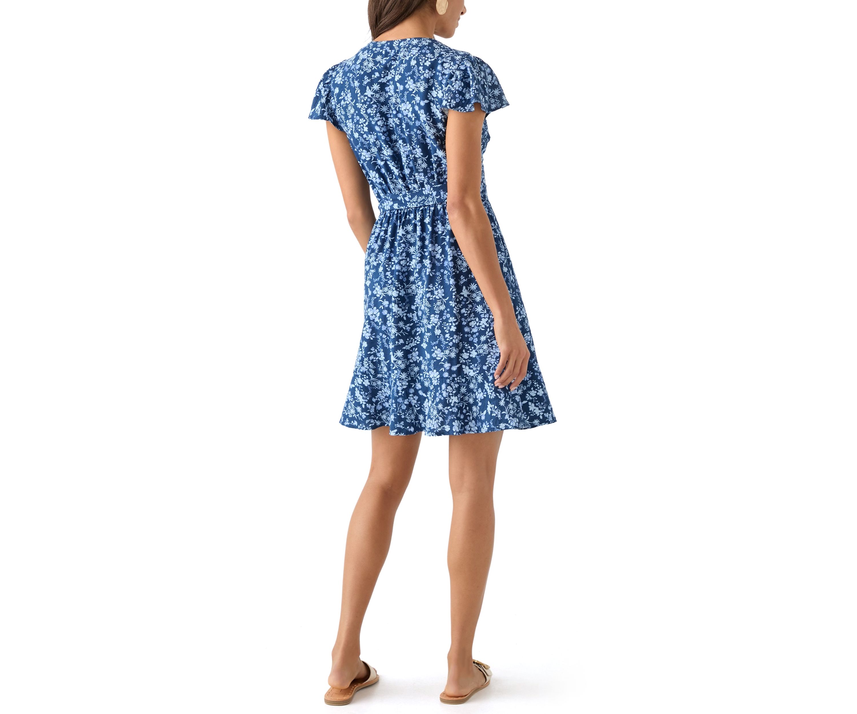 Womens Printed Flutter Sleeve Mini Dress