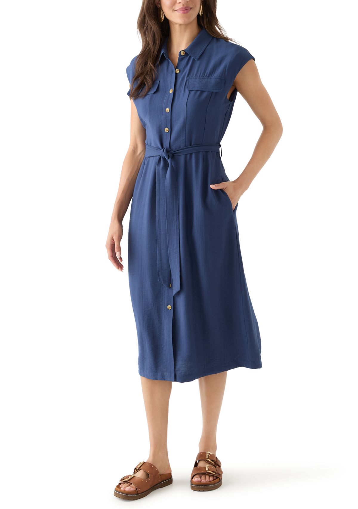 Womens Sleeveless Long Shirt Dress