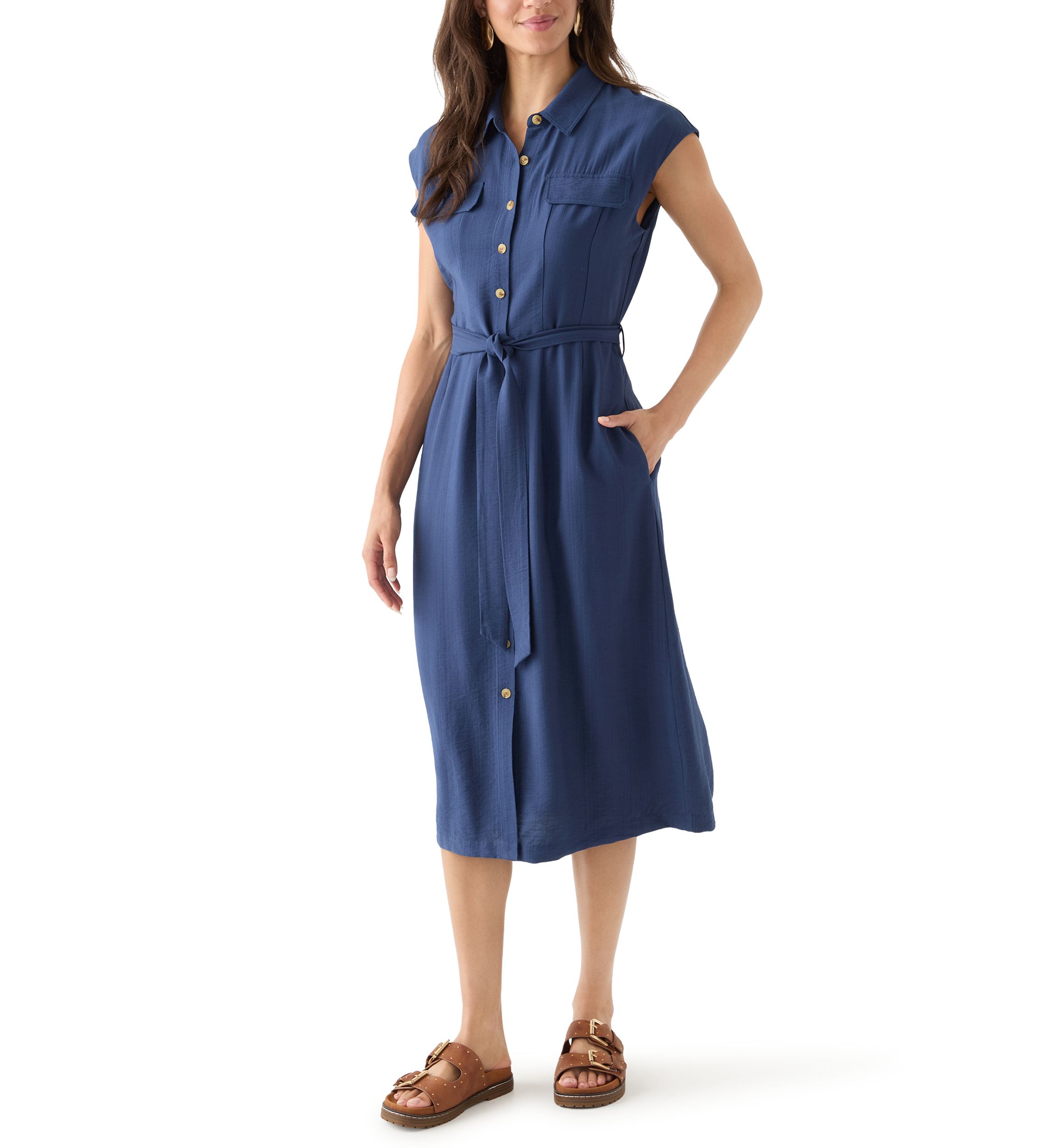 Womens Sleeveless Long Shirt Dress
