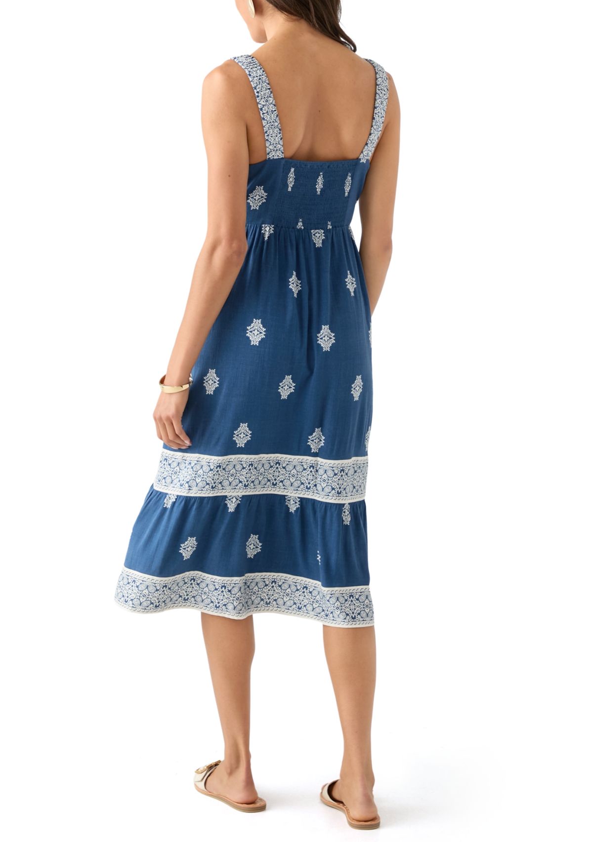 Womens Lace Trim Tiered Midi Dress