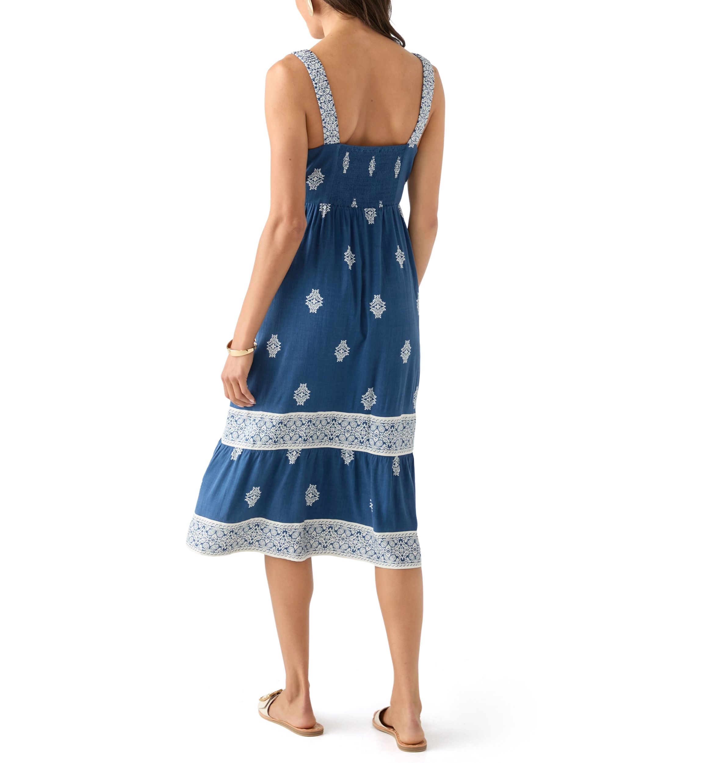 Womens Lace Trim Tiered Midi Dress