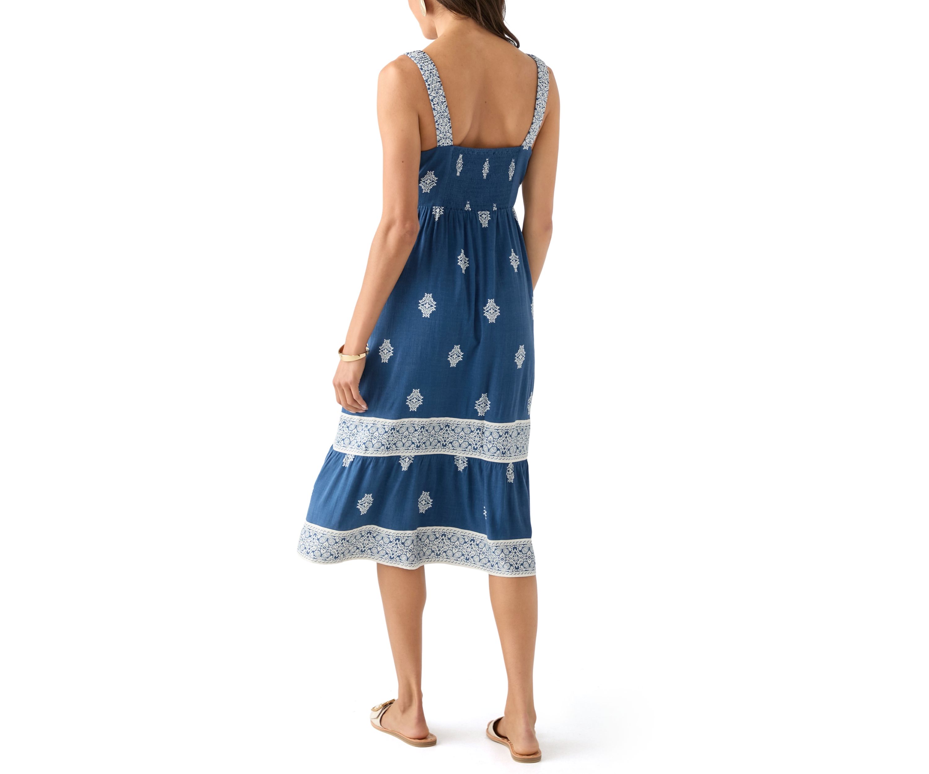 Womens Lace Trim Tiered Midi Dress