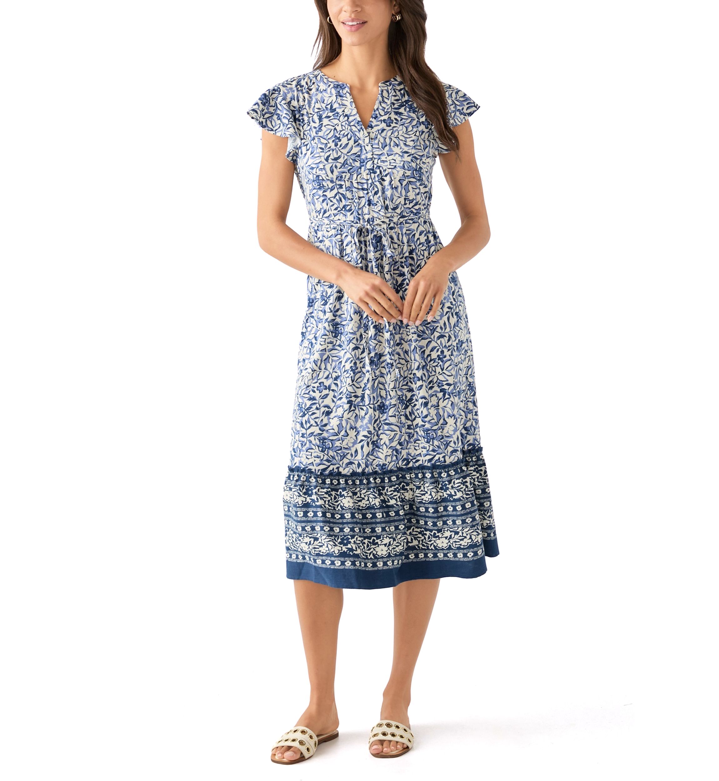 Womens Mandarin Collar Floral Midi Dress