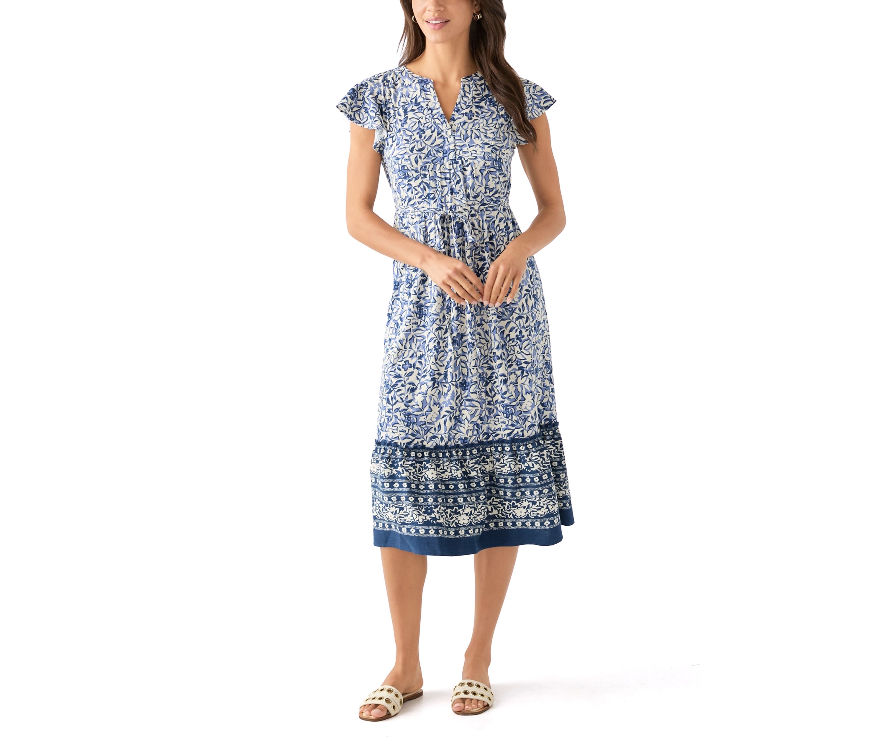 Womens Mandarin Collar Floral Midi Dress